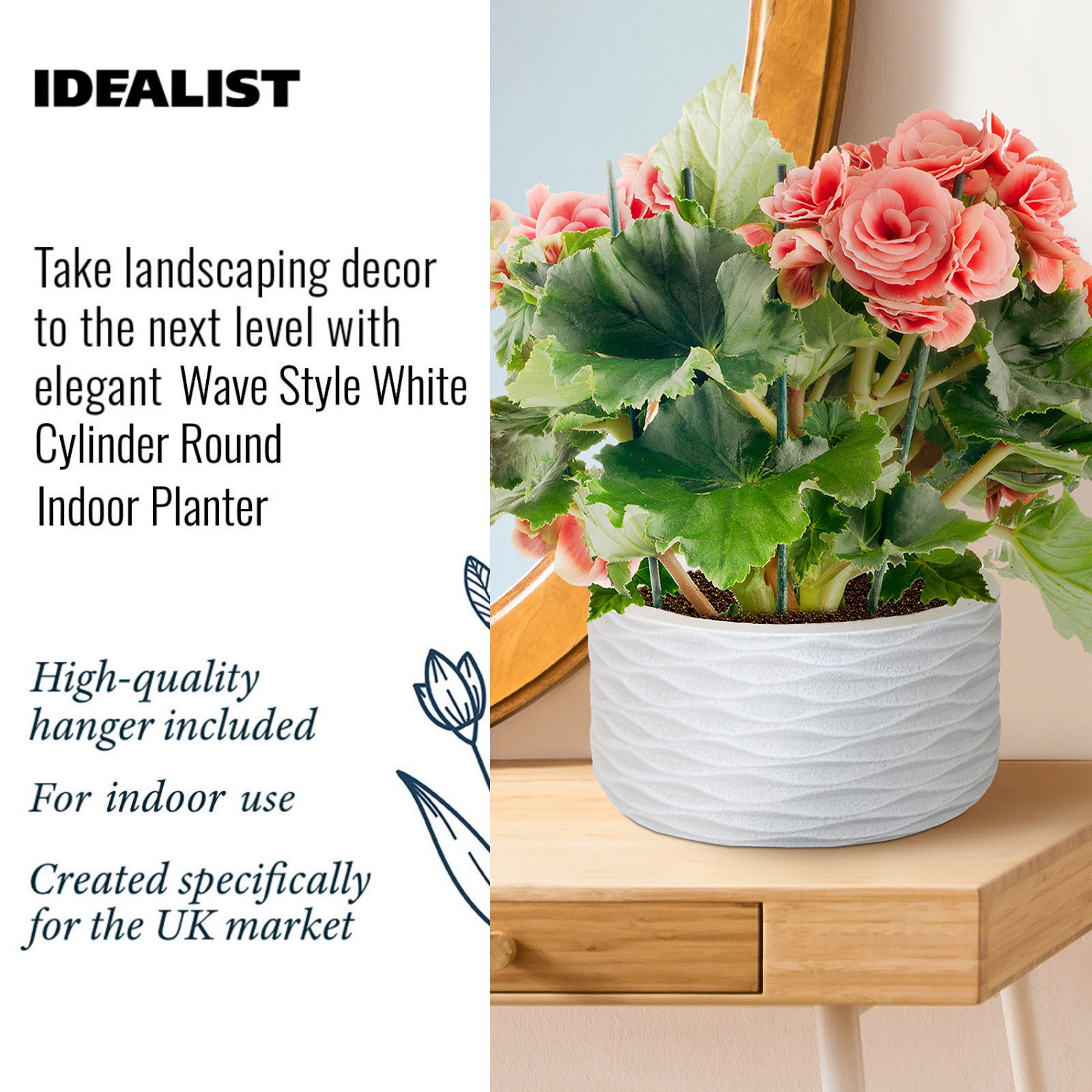 IDEALIST Lite Wave Style Table and Hanging Cylinder Round Plant Pot Dual Use Indoor Planter