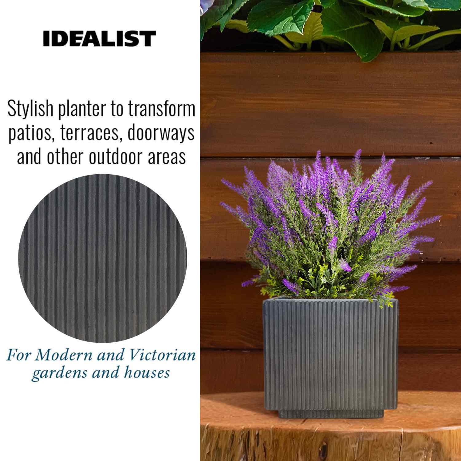IDEALIST Lite Vertical Ribbed Square Effect Outdoor Planter