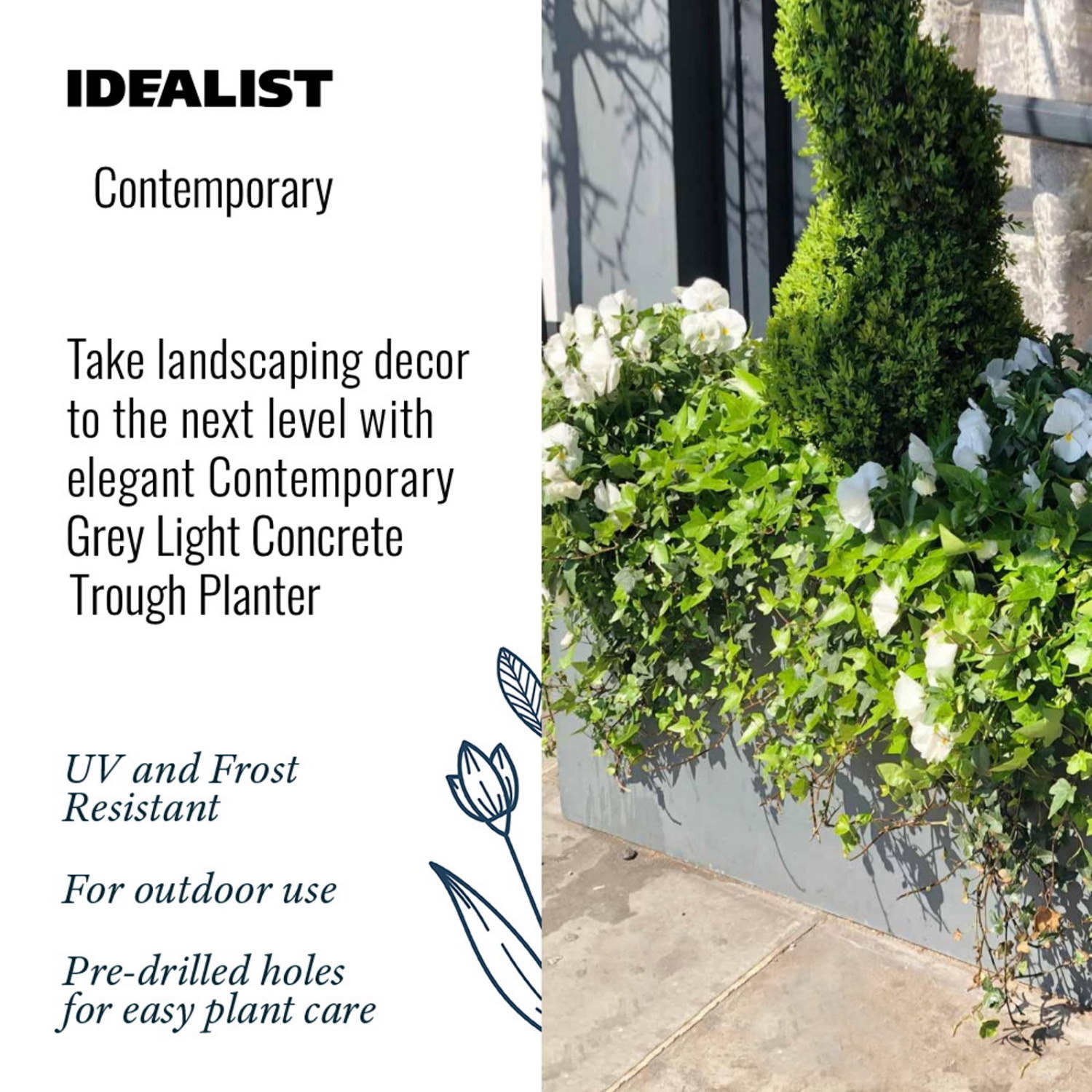 IDEALIST Lite Contemporary Light Concrete Trough Planter Set