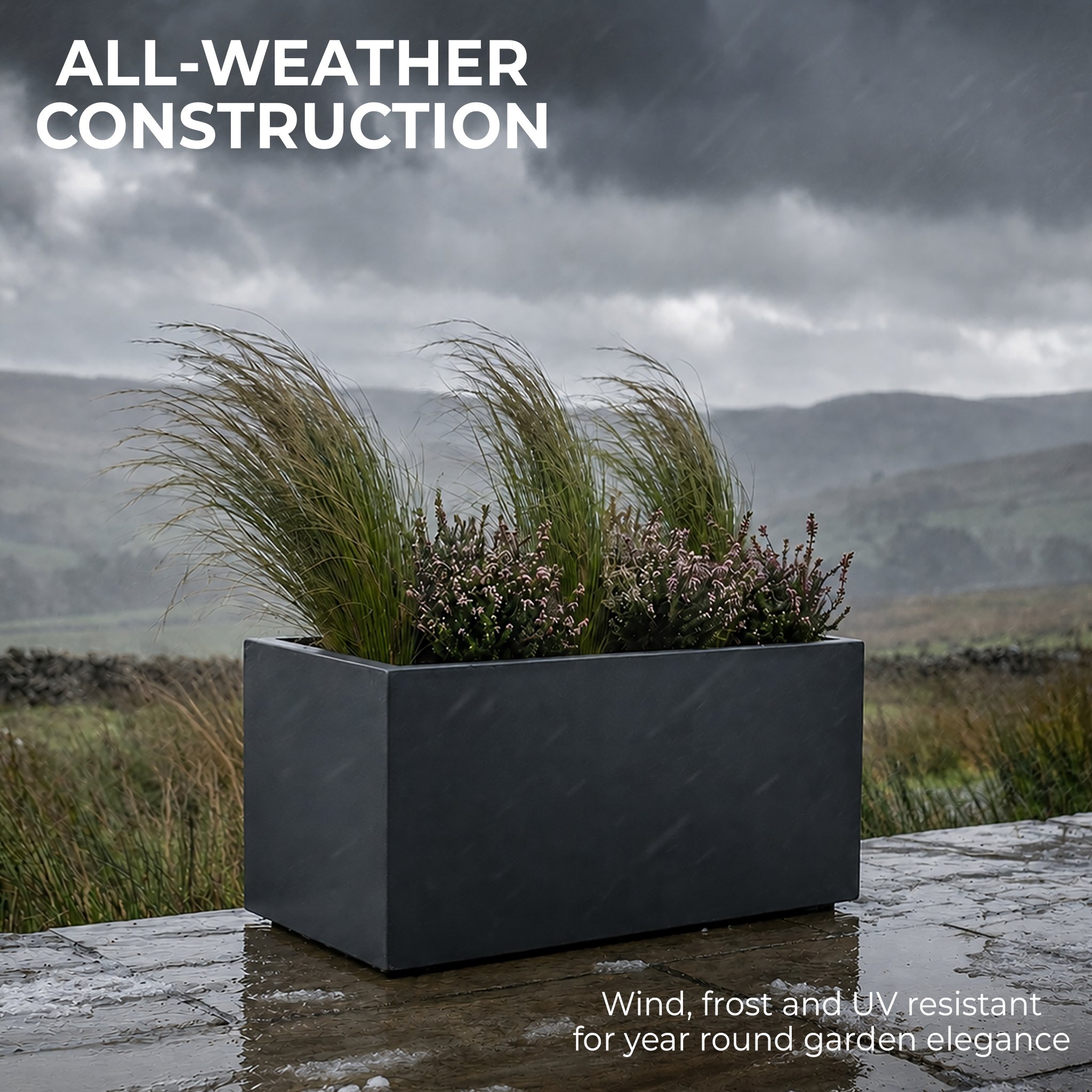 IDEALIST Lite Contemporary Light Concrete Trough Planter