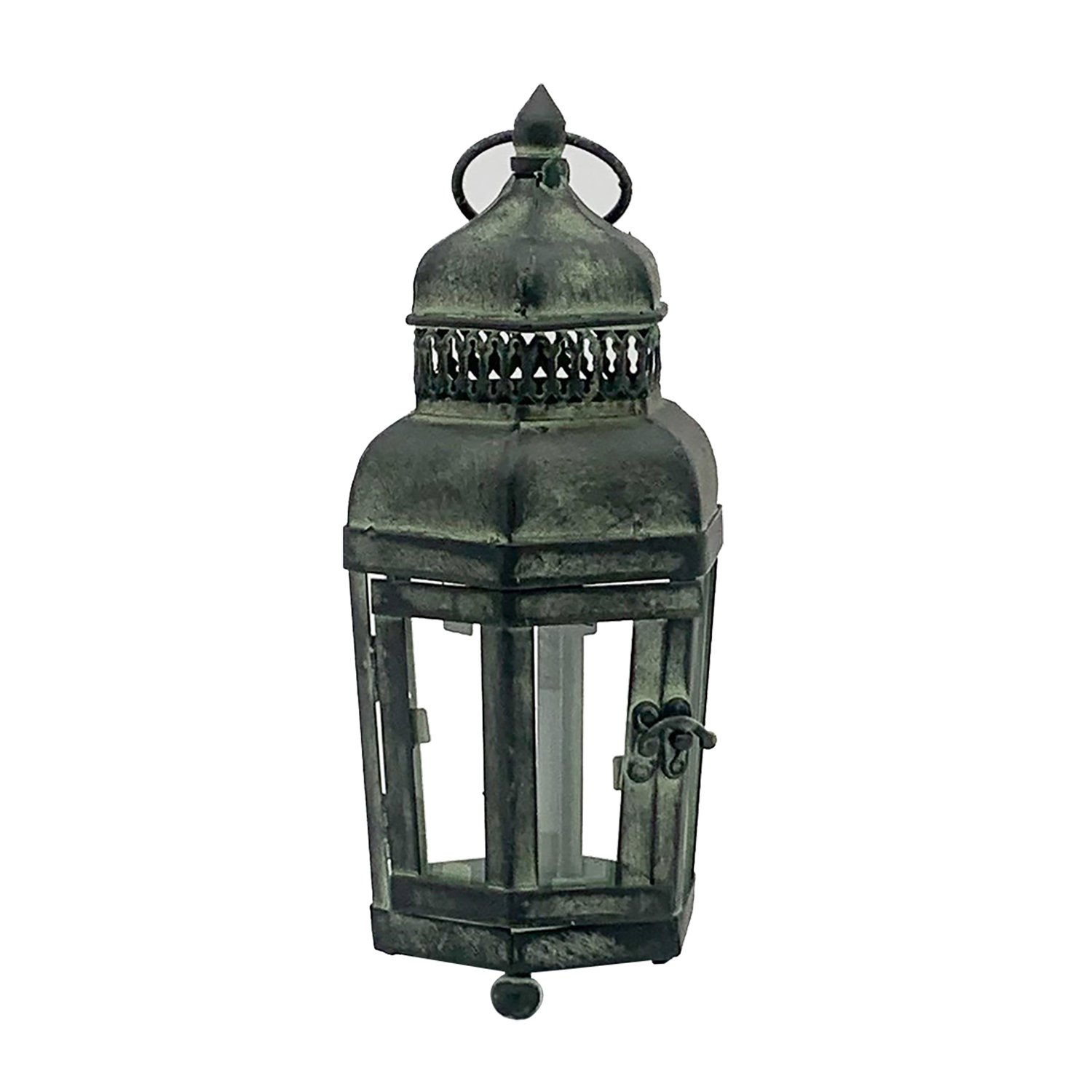 Hexagon Antique Strong Metal Garden Dark Silver Lantern with Latch
