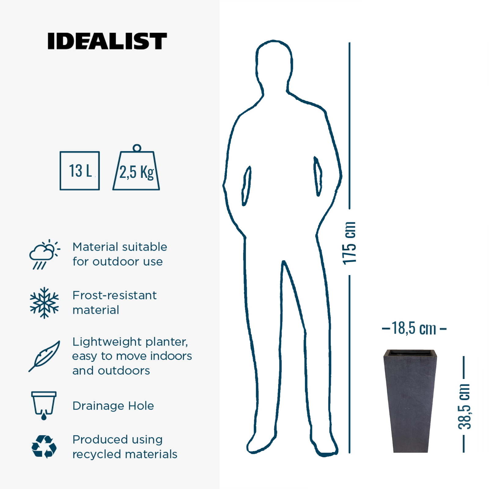 IDEALIST Lite Tall Tapered Contemporary Light Concrete Planter