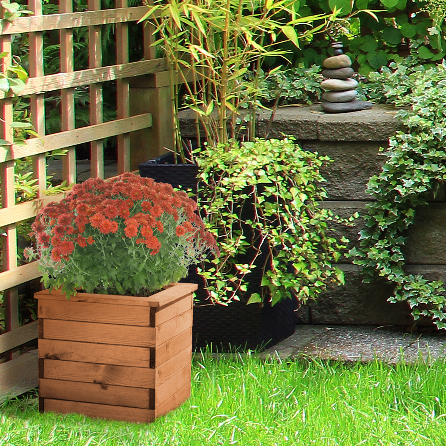 Rustic Scandinavian Redwood Square Outdoor Planter Made in UK by HORTICO