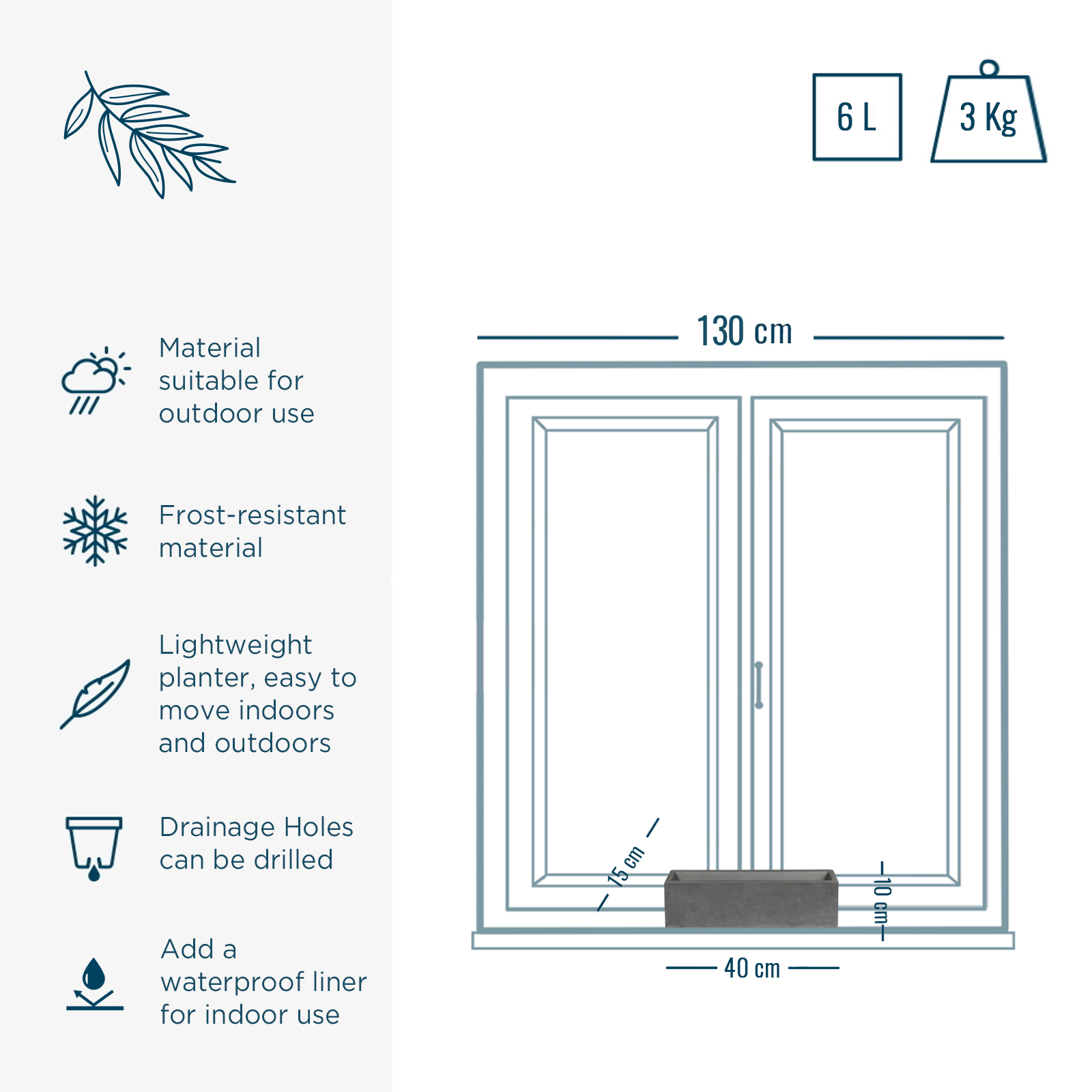 WINDOW BOX Fiberstone Slim Low Planter by Idealist Premium Balcony