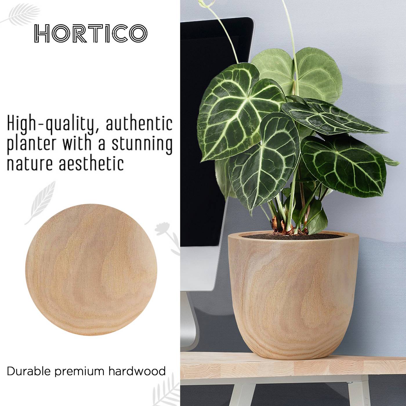 HORTICO RADIAL Wooden House Planter Round Indoor Plant Pot for House Plants with Waterproof Liner