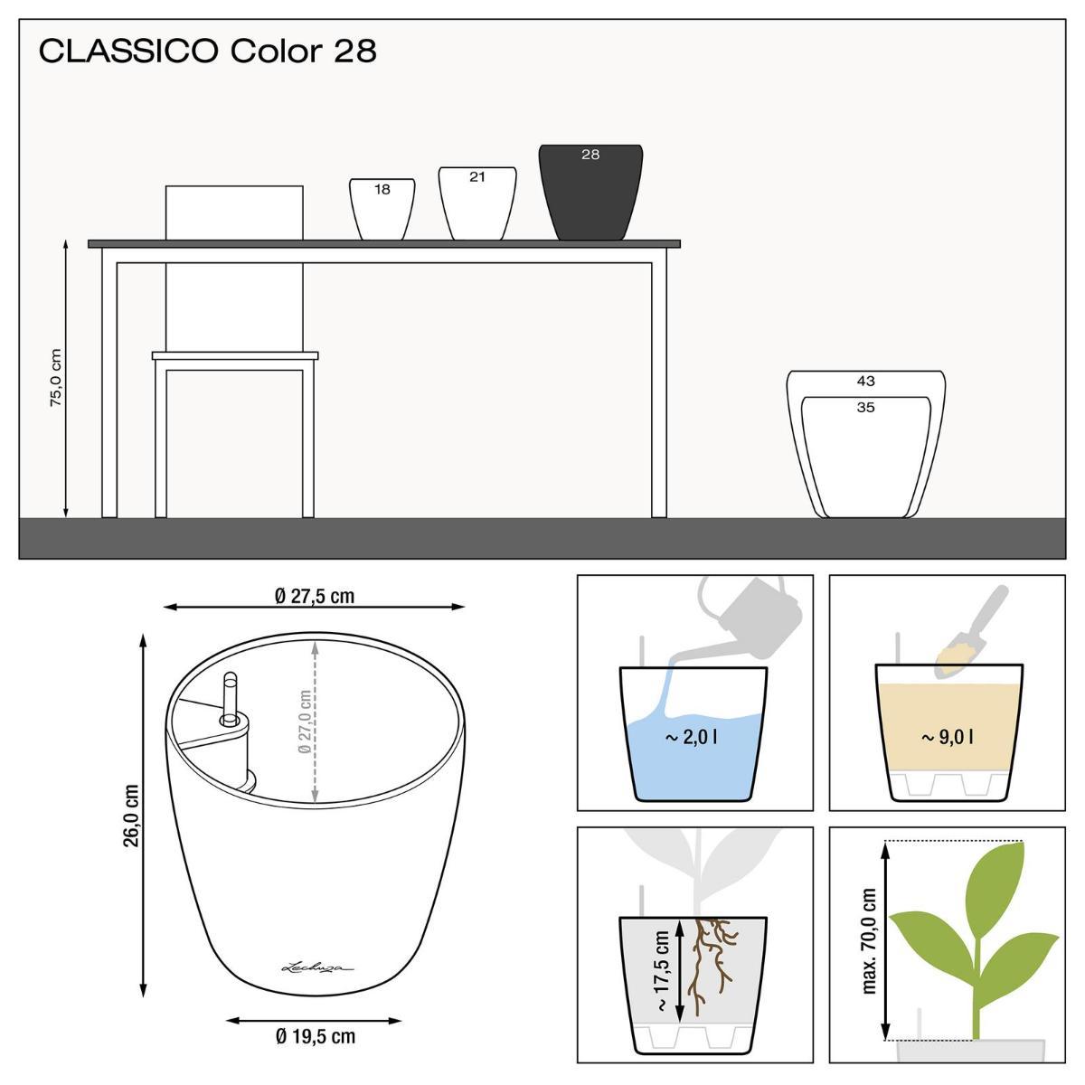 LECHUZA CLASSICO Color Round Poly Resin Self-watering Planter