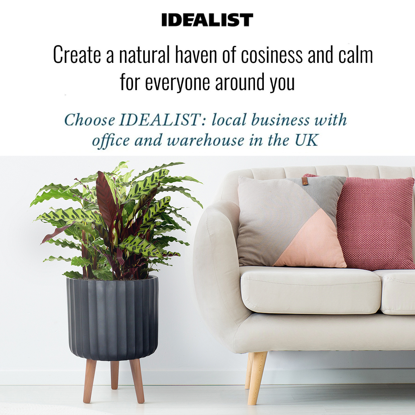 IDEALIST Lite Modern Ribbed Cylinder Planter on Legs, Round Pot Plant Stand Indoor