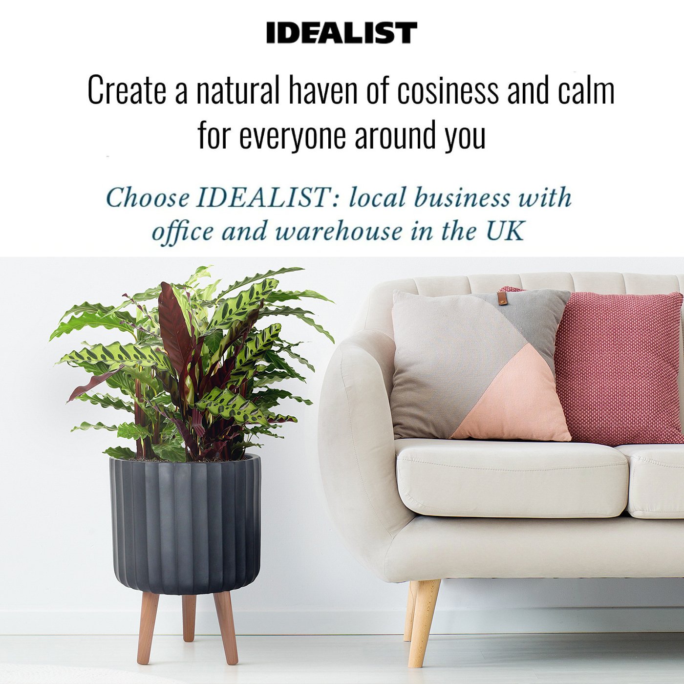IDEALIST Lite Modern Ribbed Cylinder Planter on Legs, Round Pot Plant Stand Indoor