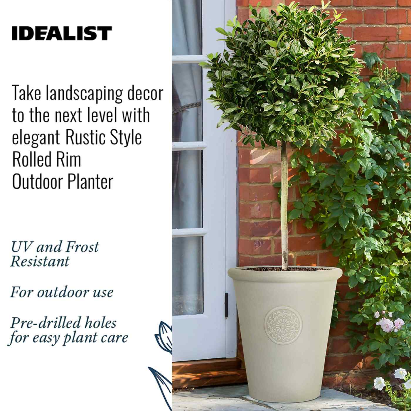 IDEALIST Lite Rustic Style Rolled Rim Vase Outdoor Planter