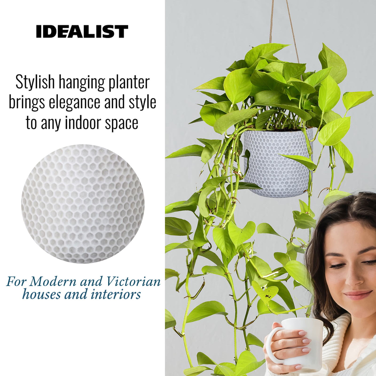 IDEALIST Lite Honeycomb Style Table and Hanging Cylinder Round Plant Pot Dual Use Indoor Planter