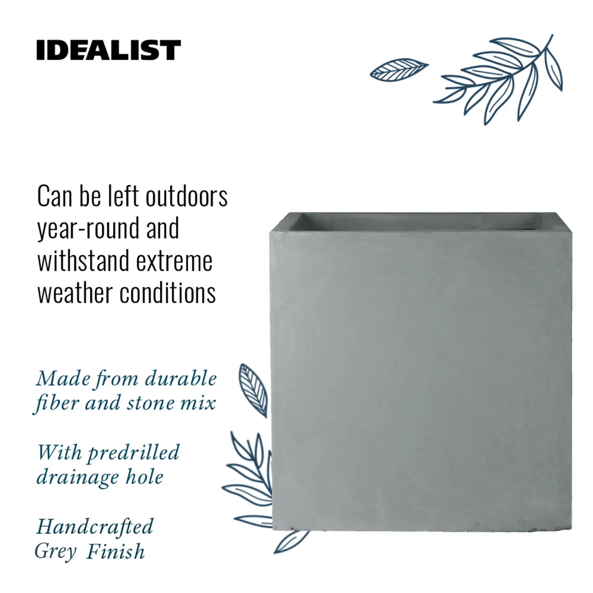 IDEALIST Lite Square Box Contemporary Light Concrete Planter