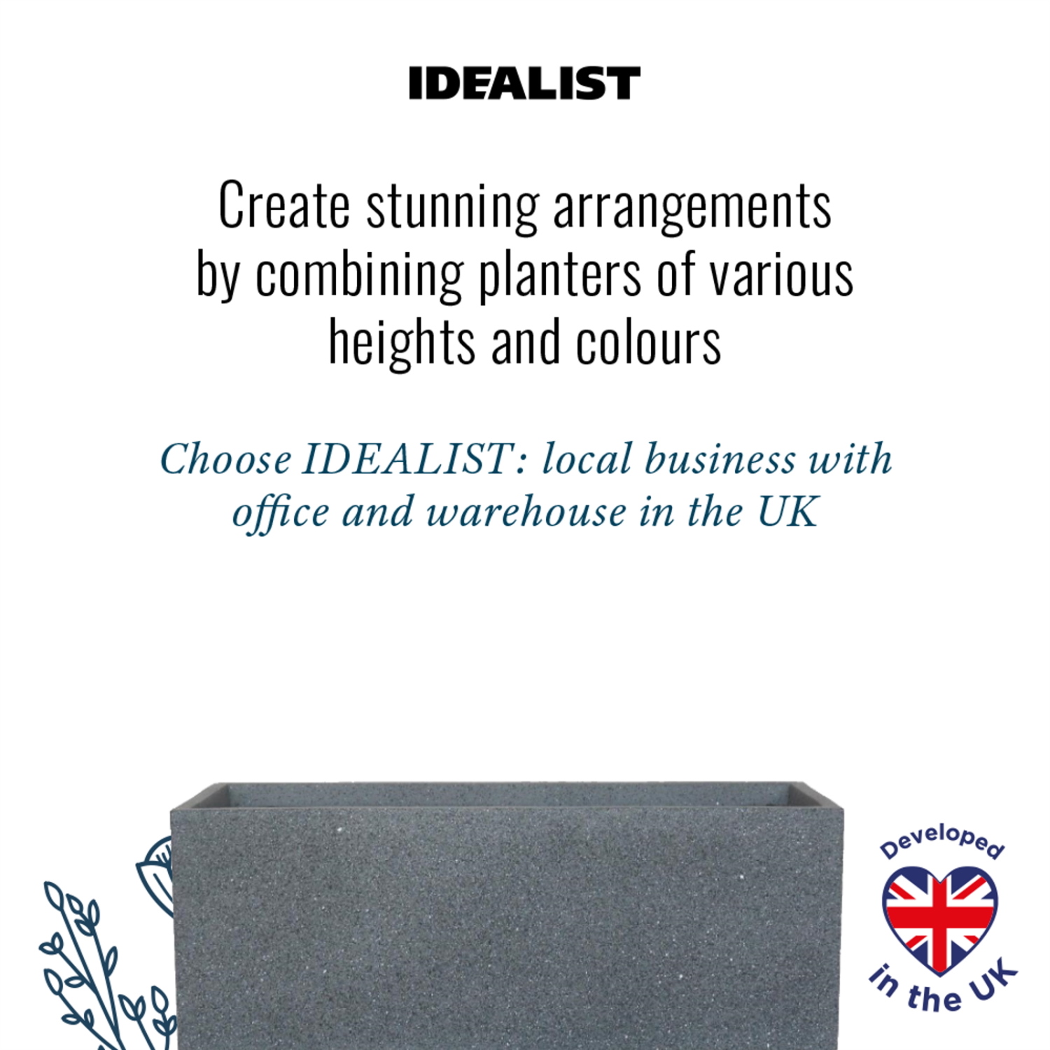 IDEALIST Lite Textured Concrete Effect Trough Outdoor Planter