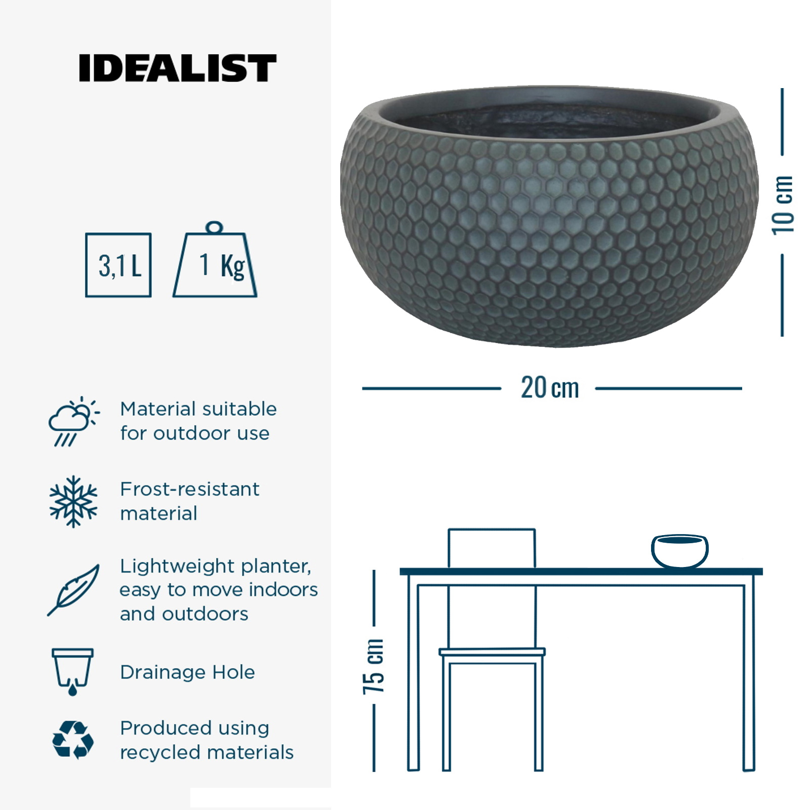 IDEALIST Lite Honeycomb Style Bowl Outdoor Planter