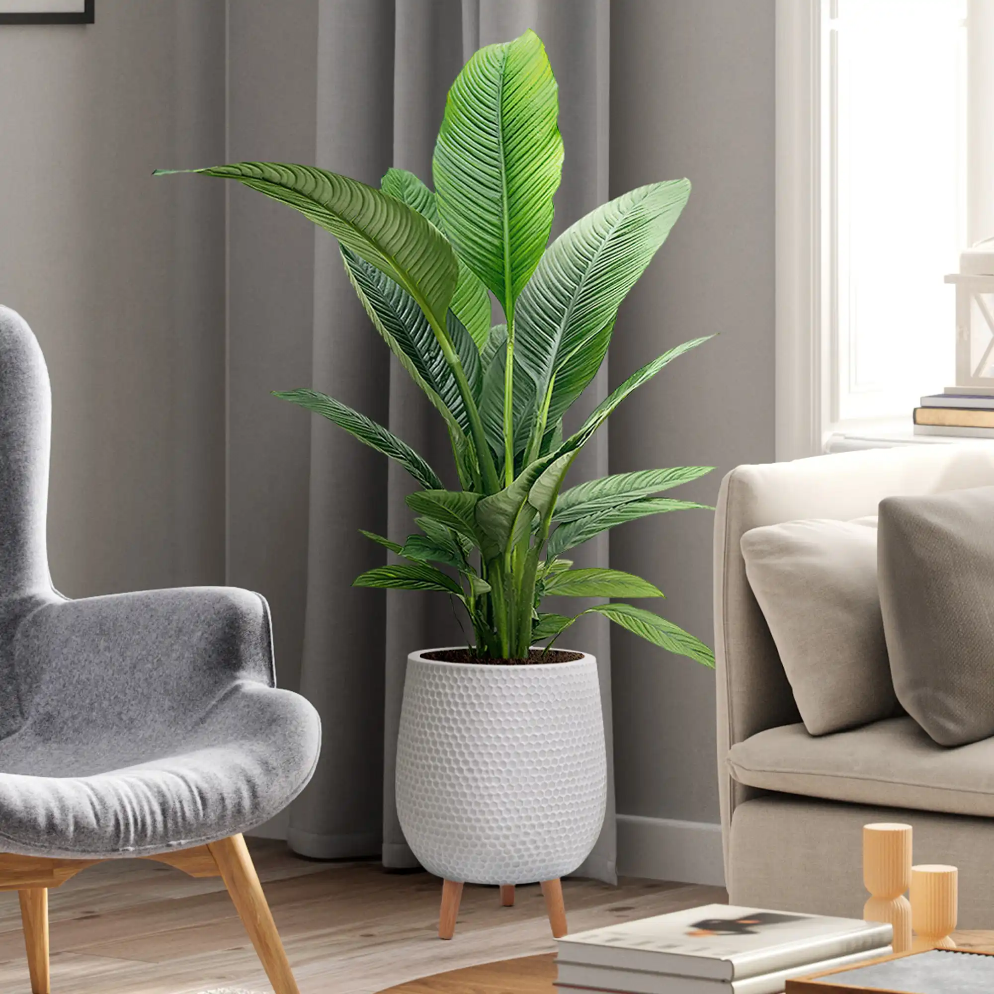 IDEALIST Lite Honeycomb Style Egg Planter on Legs, Round Pot Plant Stand Indoor