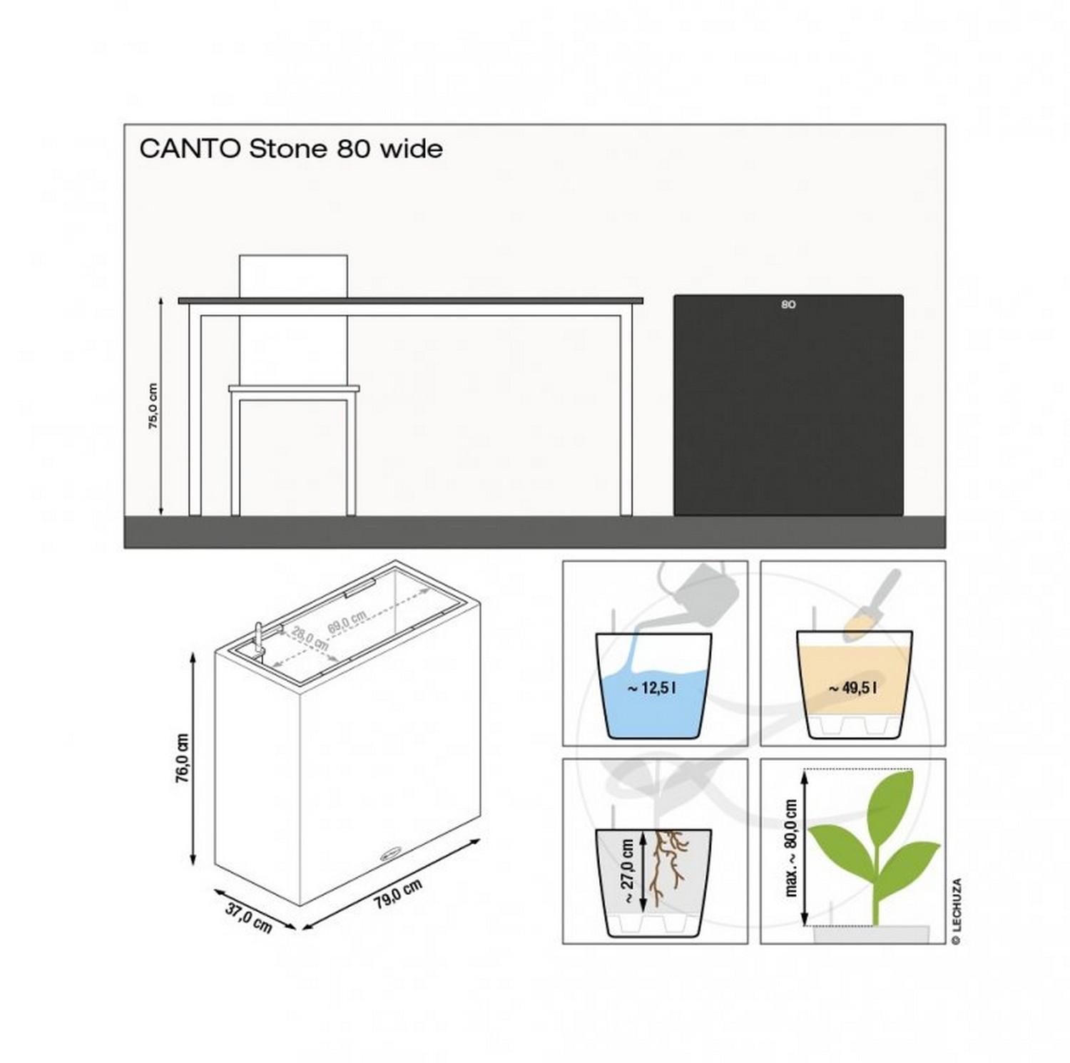 LECHUZA CANTO Stone Wide Trough Poly Resin Floor Self-watering Planter