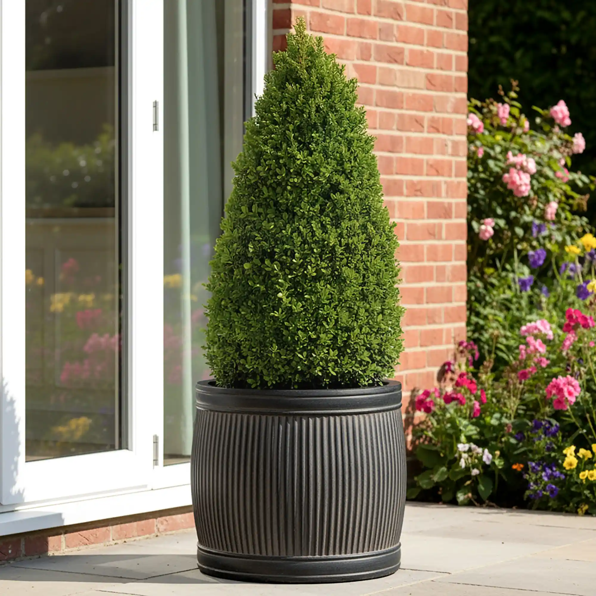 IDEALIST Lite Vertical Ribbed Vintage Style Barrel Round Planter