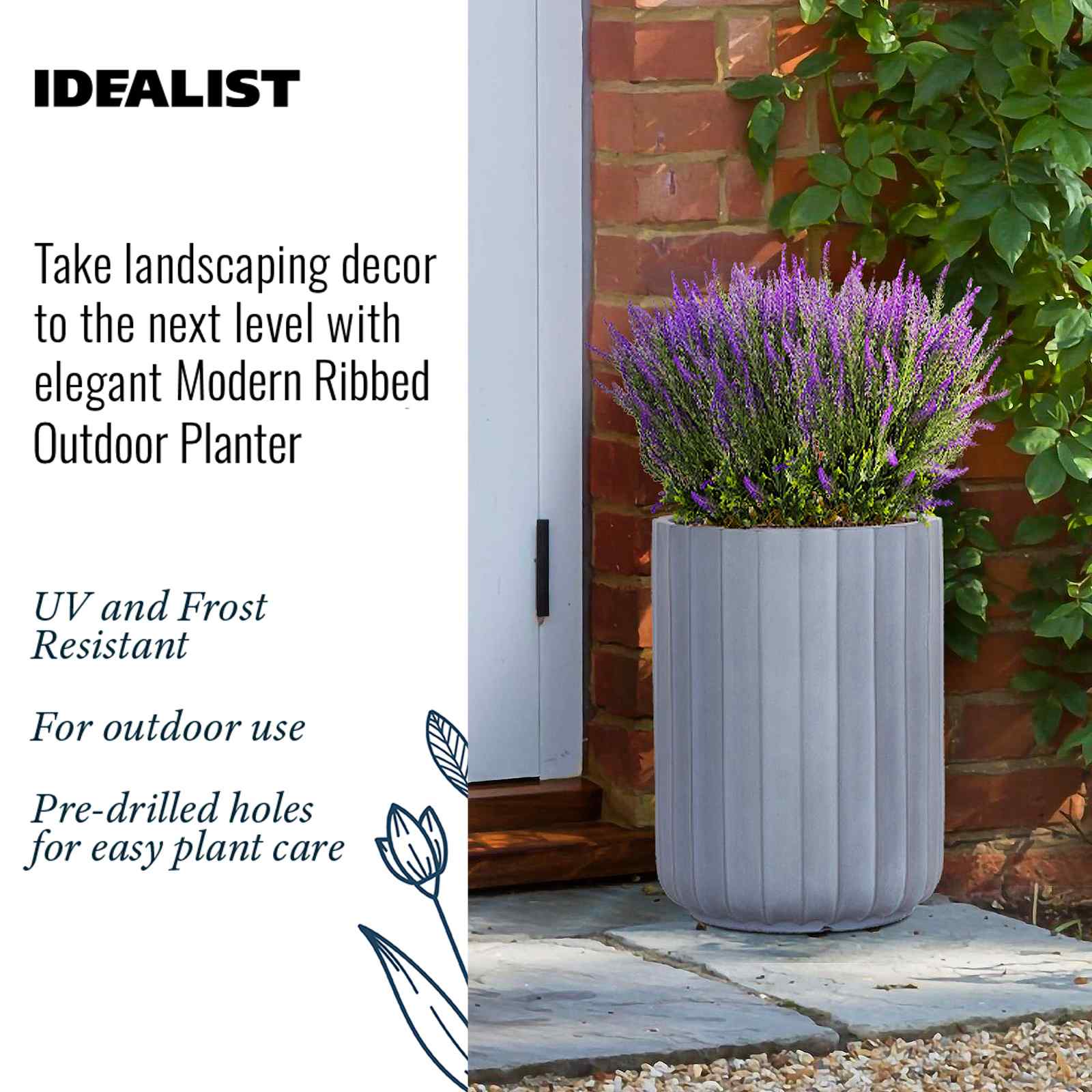 IDEALIST Lite Modern Ribbed Cylinder Round Outdoor Planter