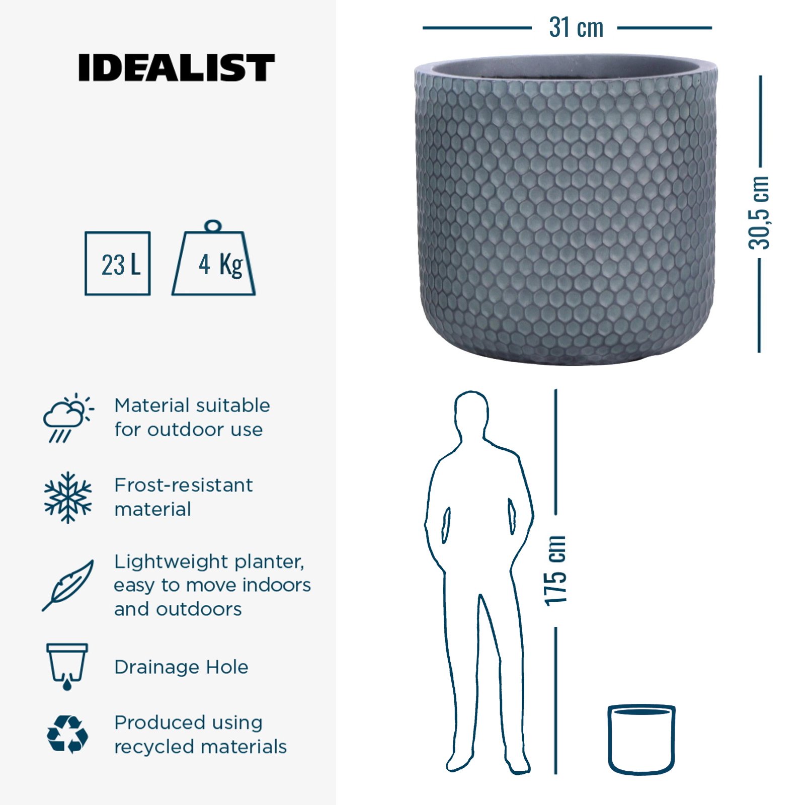 IDEALIST Lite Honeycomb Style Cylinder Round Outdoor Planter