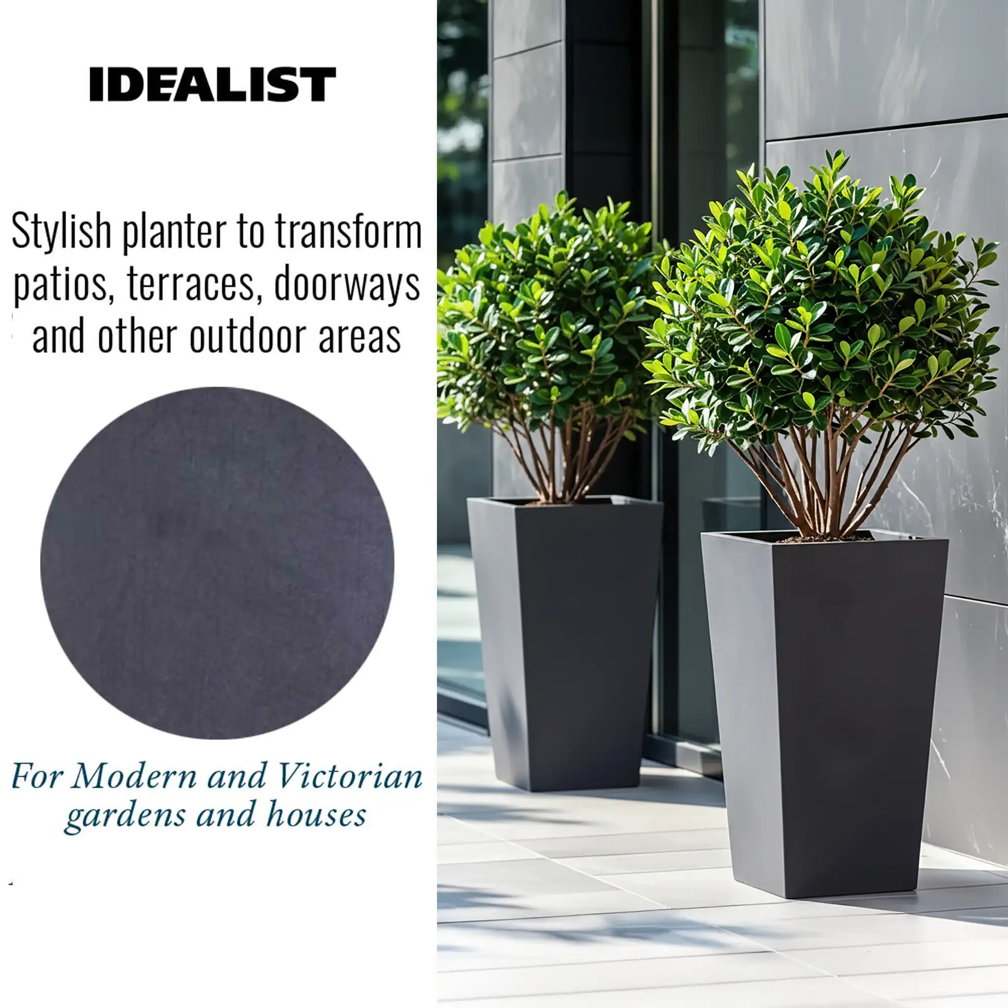 IDEALIST Lite Tall Tapered Contemporary Light Concrete Planter Set