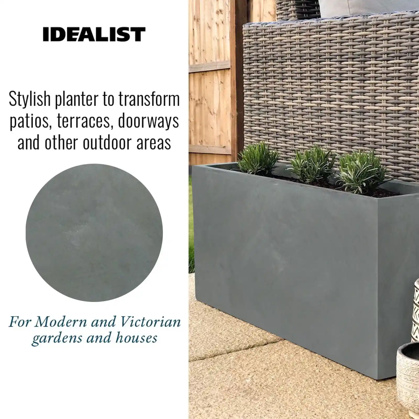 IDEALIST Lite Contemporary Light Concrete High Trough Planter
