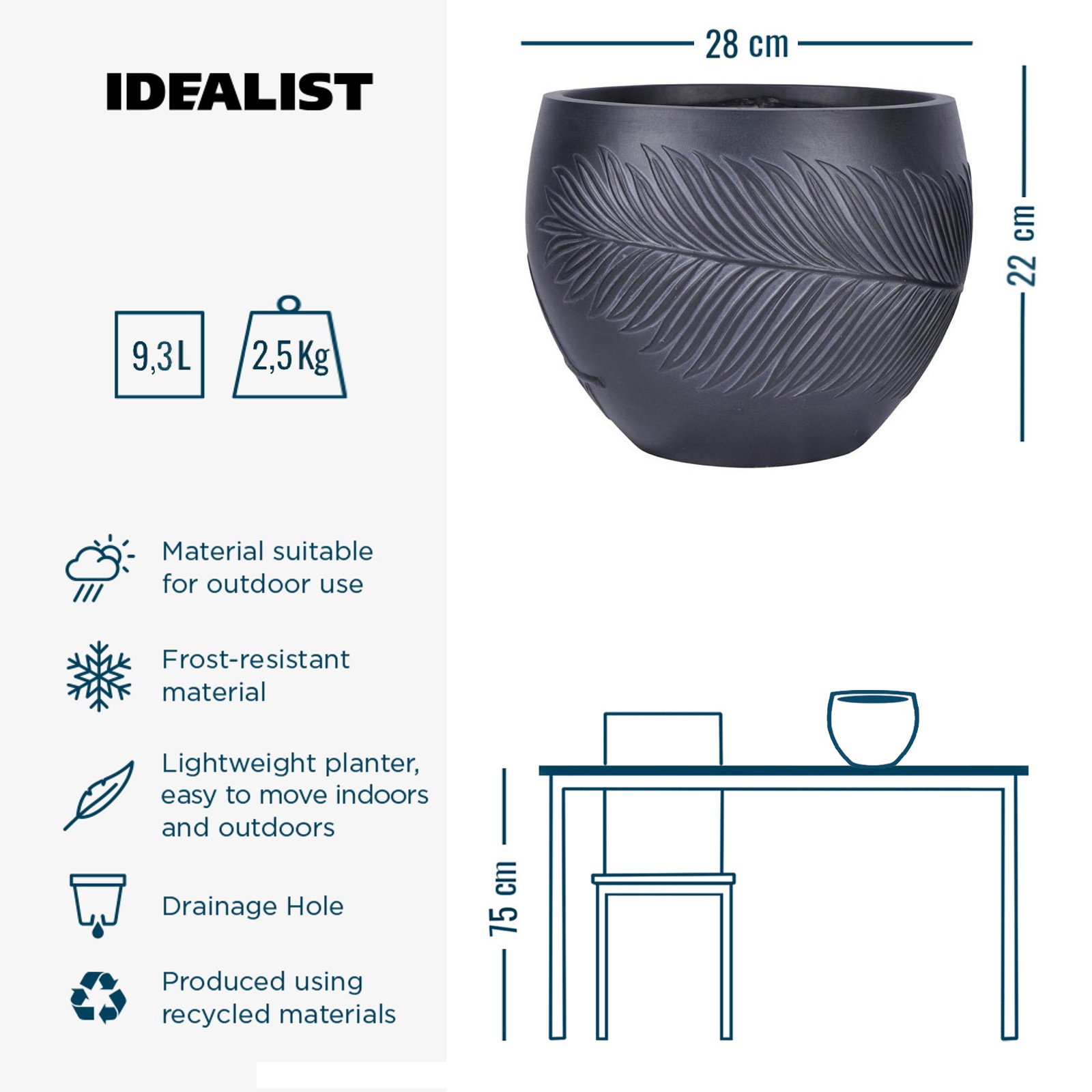 IDEALIST Lite Leaf Embossed Ball Planter