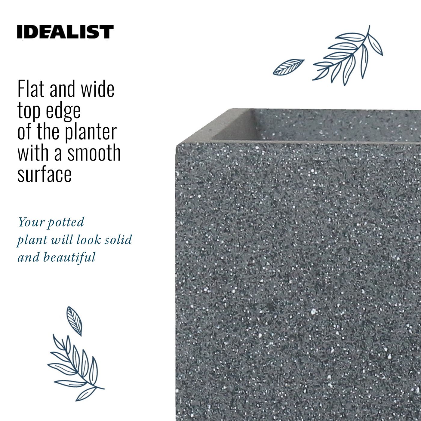 IDEALIST Lite Textured Concrete Effect Tall Square Outdoor Planter
