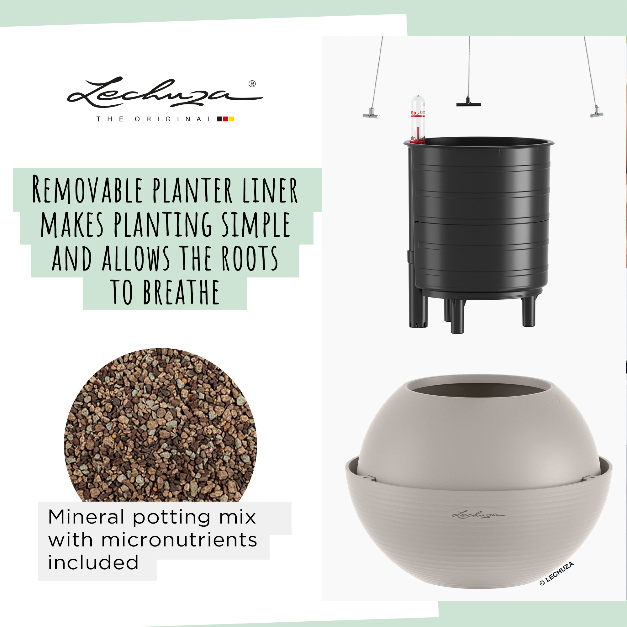 LECHUZA BOLA Color Round Poly Resin Self-watering Planter