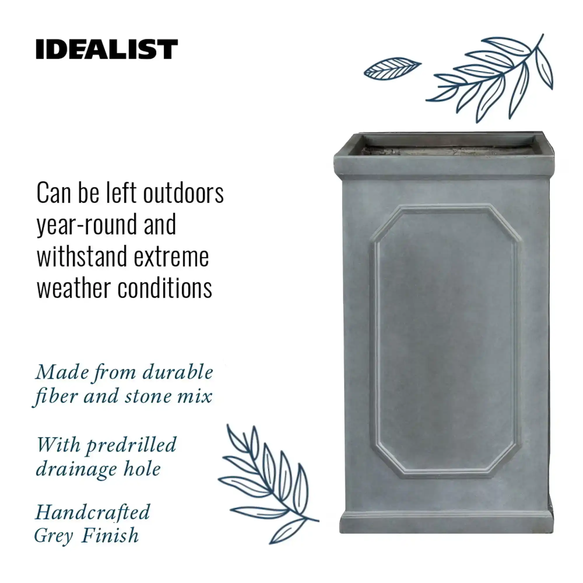 IDEALIST Lite Faux Lead Chelsea Light Concrete Tall Square Planter