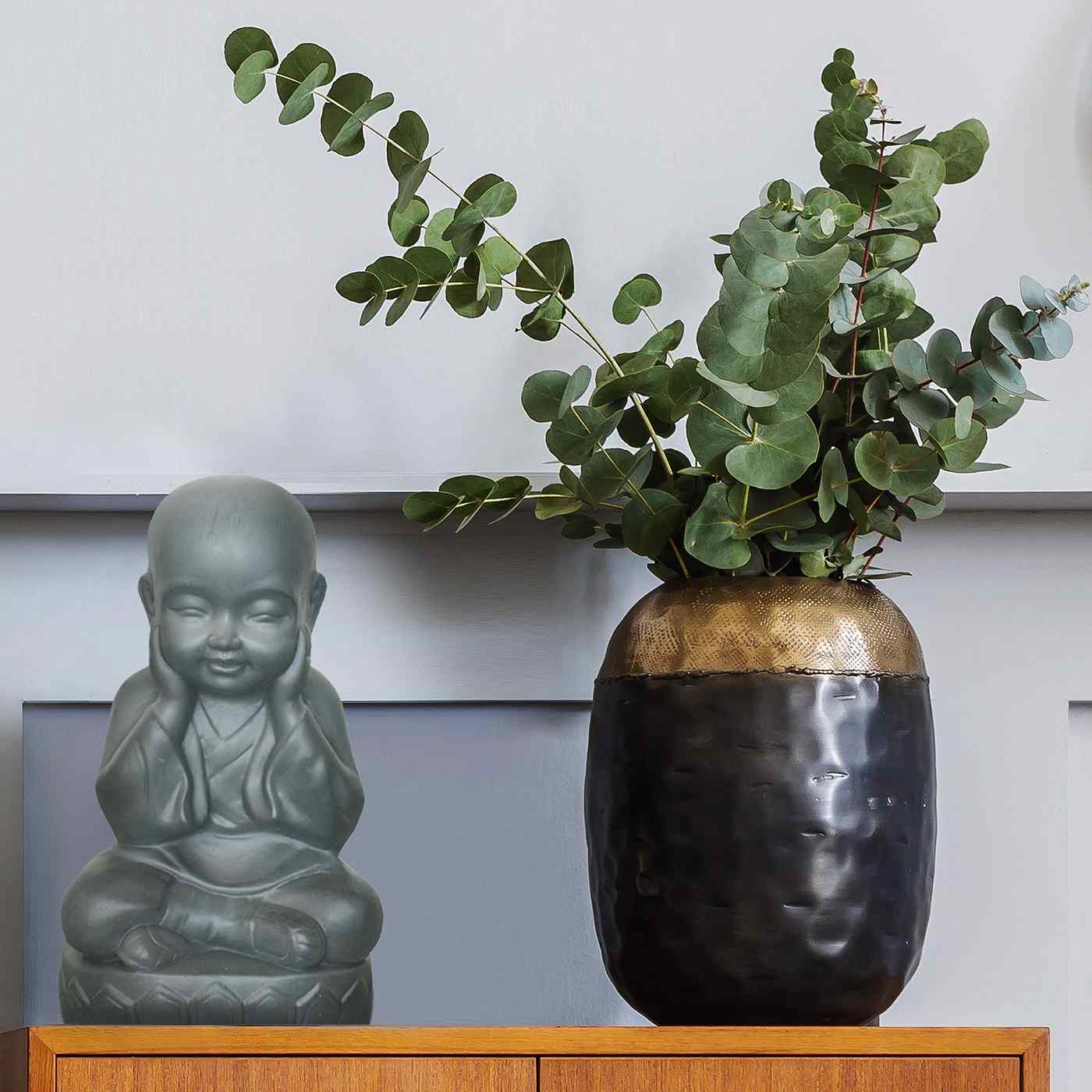 IDEALIST Lite Sitting Baby Monk Grey Indoor and Outdoor Statue L20 W17 H35 cm