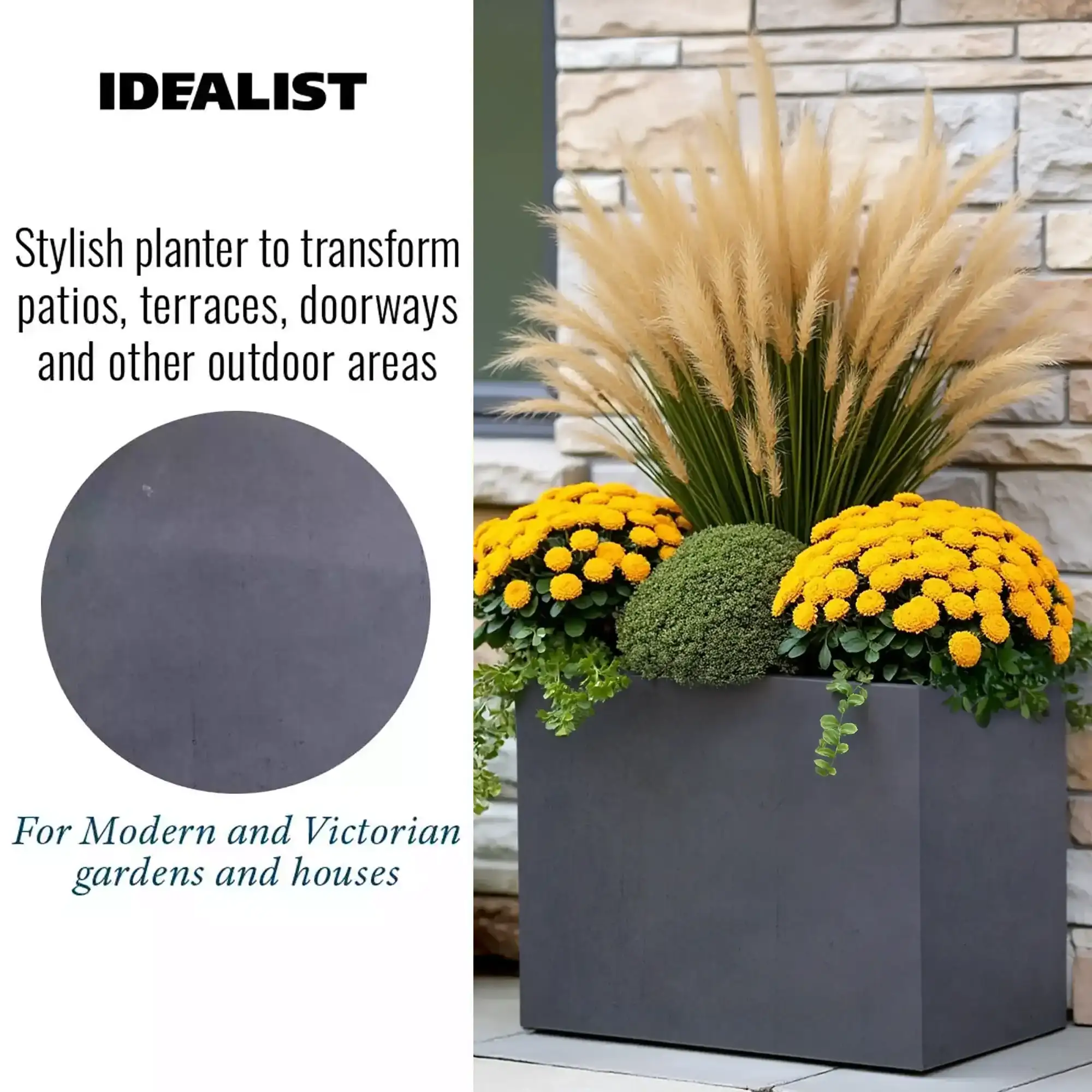 IDEALIST Lite Contemporary Light Concrete Trough Planter Set