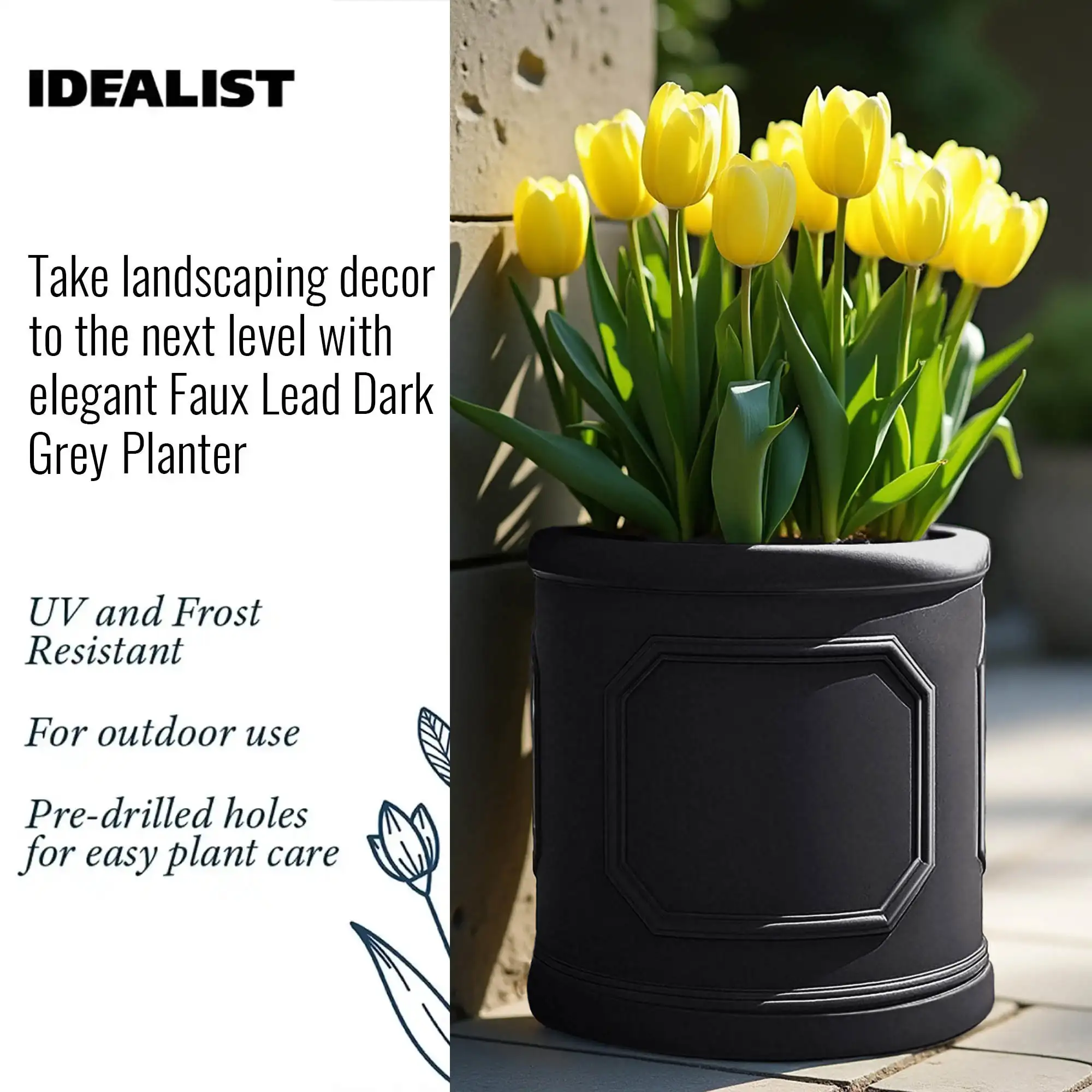 IDEALIST Chelsea Light Concrete Cylinder Garden Planter