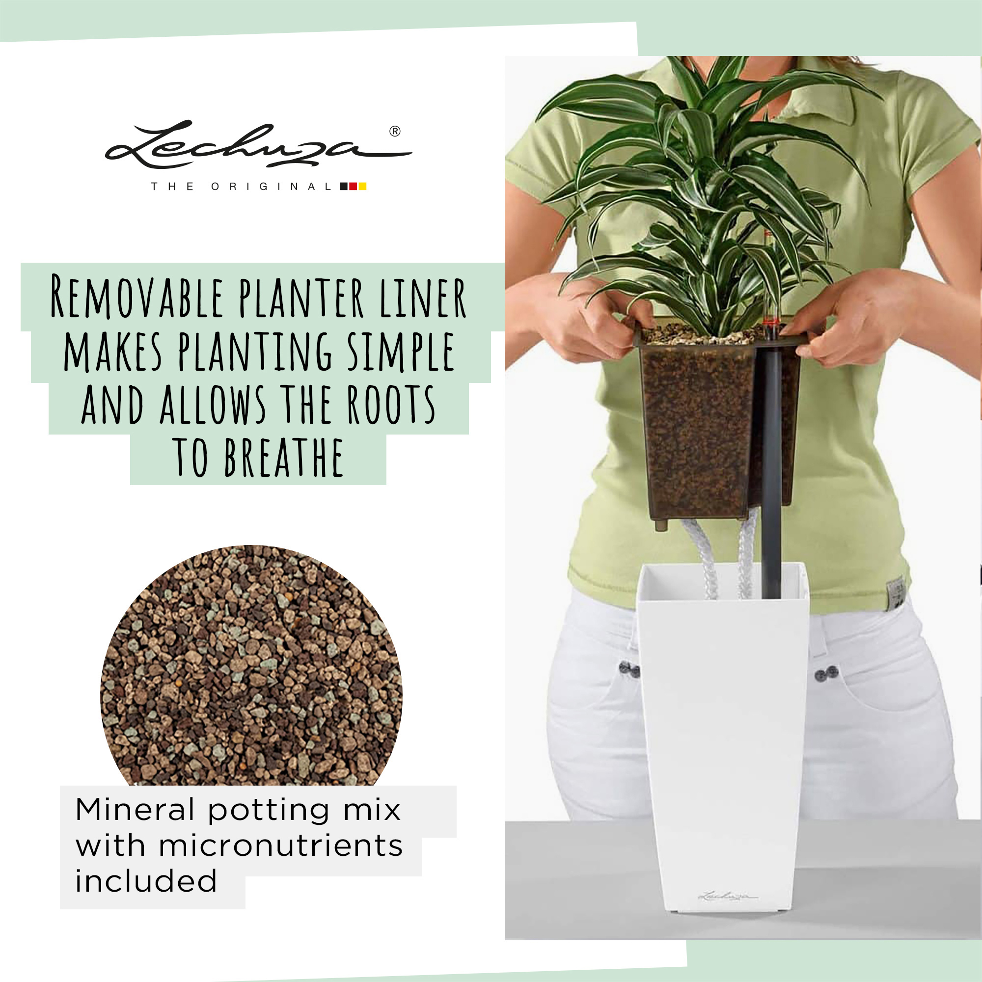 LECHUZA CUBI Square Poly Resin Indoor Self-watering Planter
