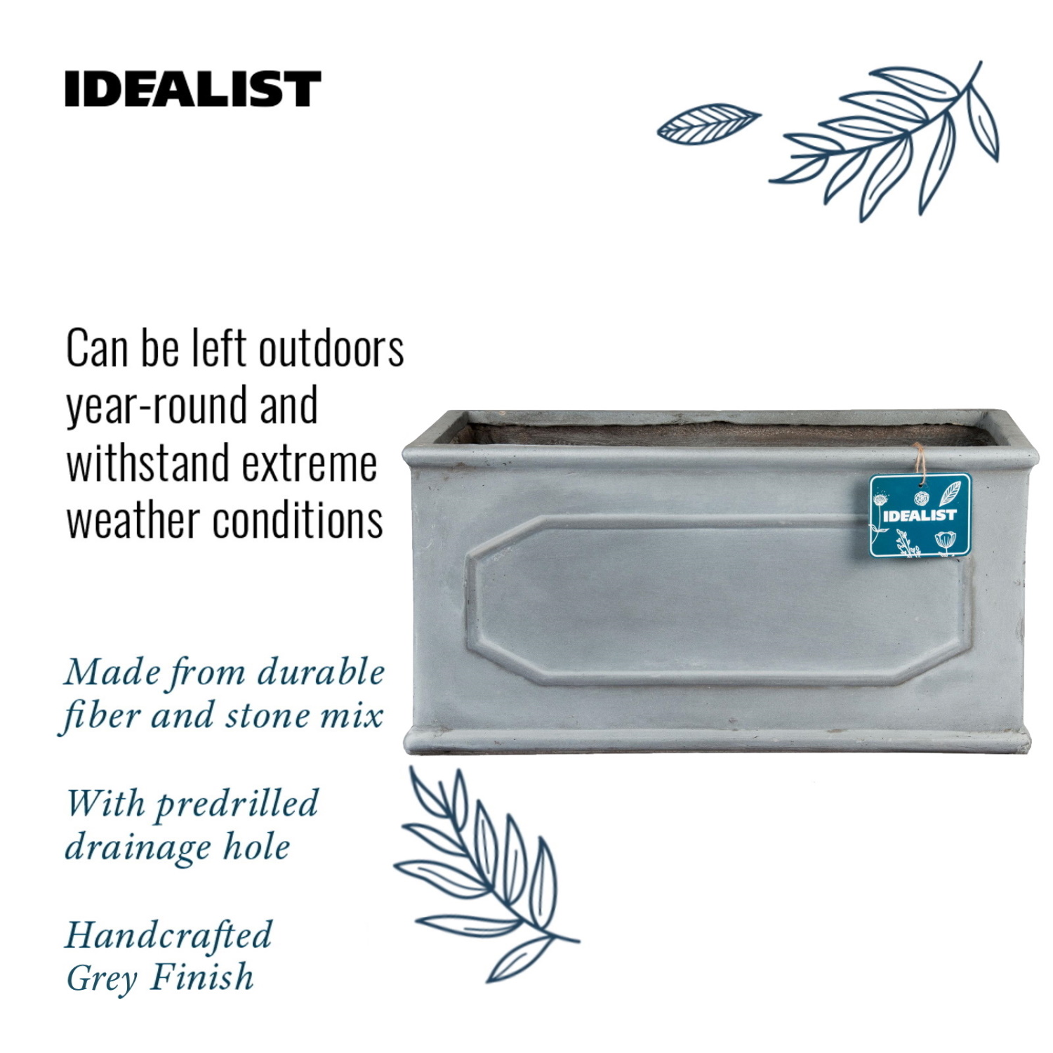 IDEALIST Lite Faux Lead Chelsea Light Concrete Through Planter