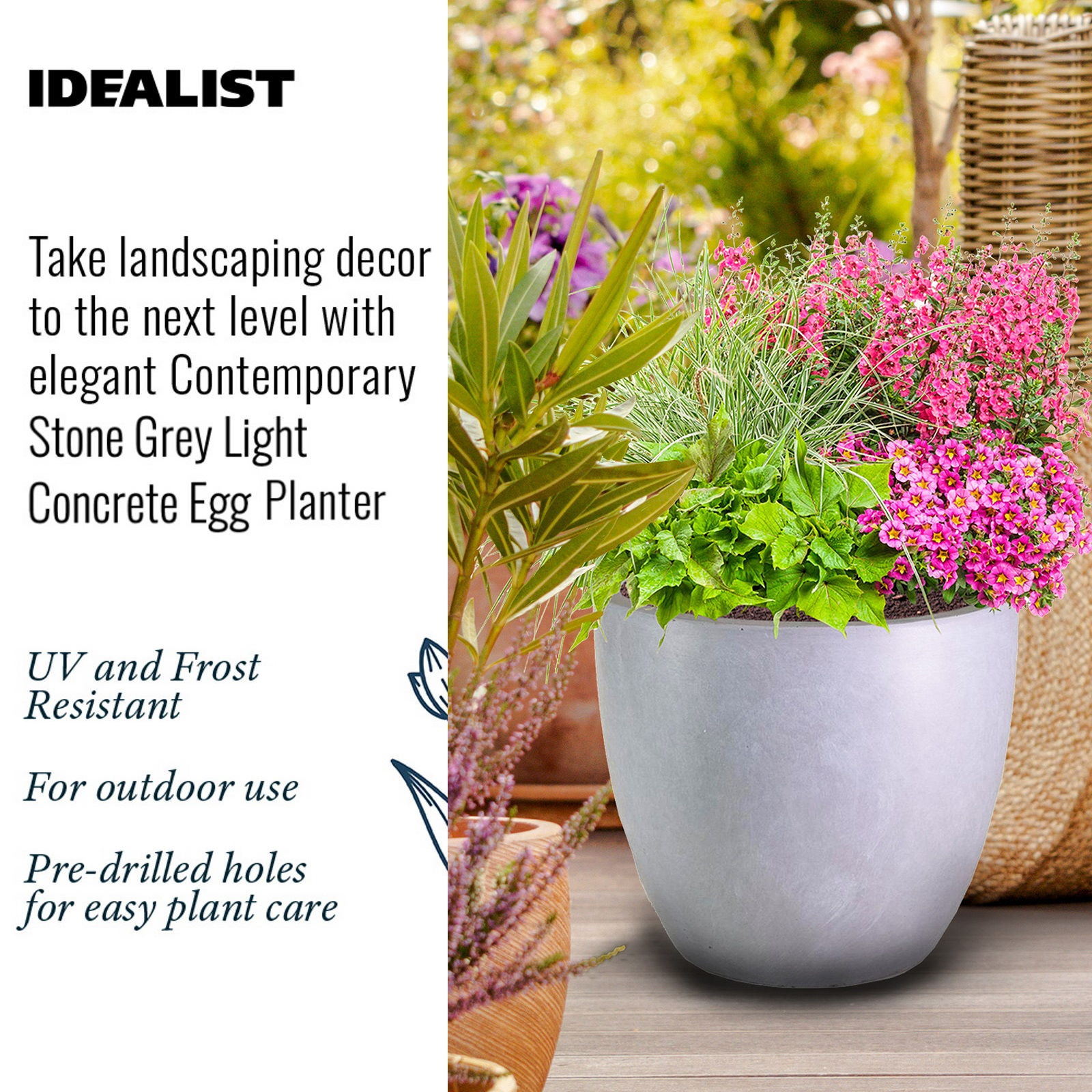 IDEALIST Lite Contemporary Light Concrete Egg Planter