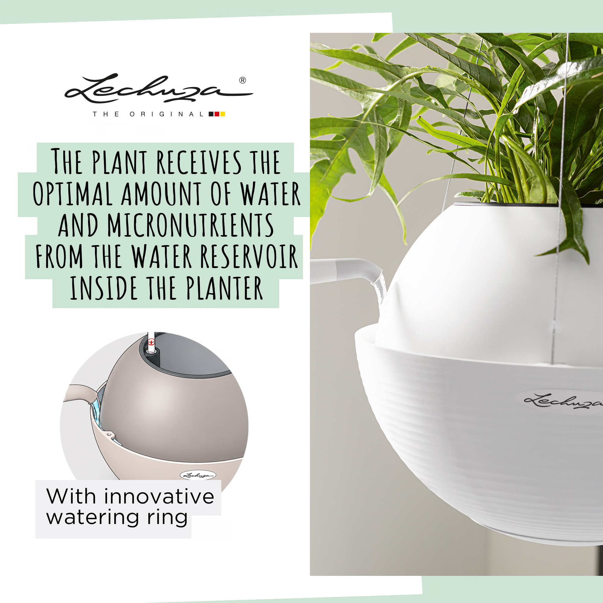 LECHUZA BOLA Color Round Poly Resin Self-watering Planter