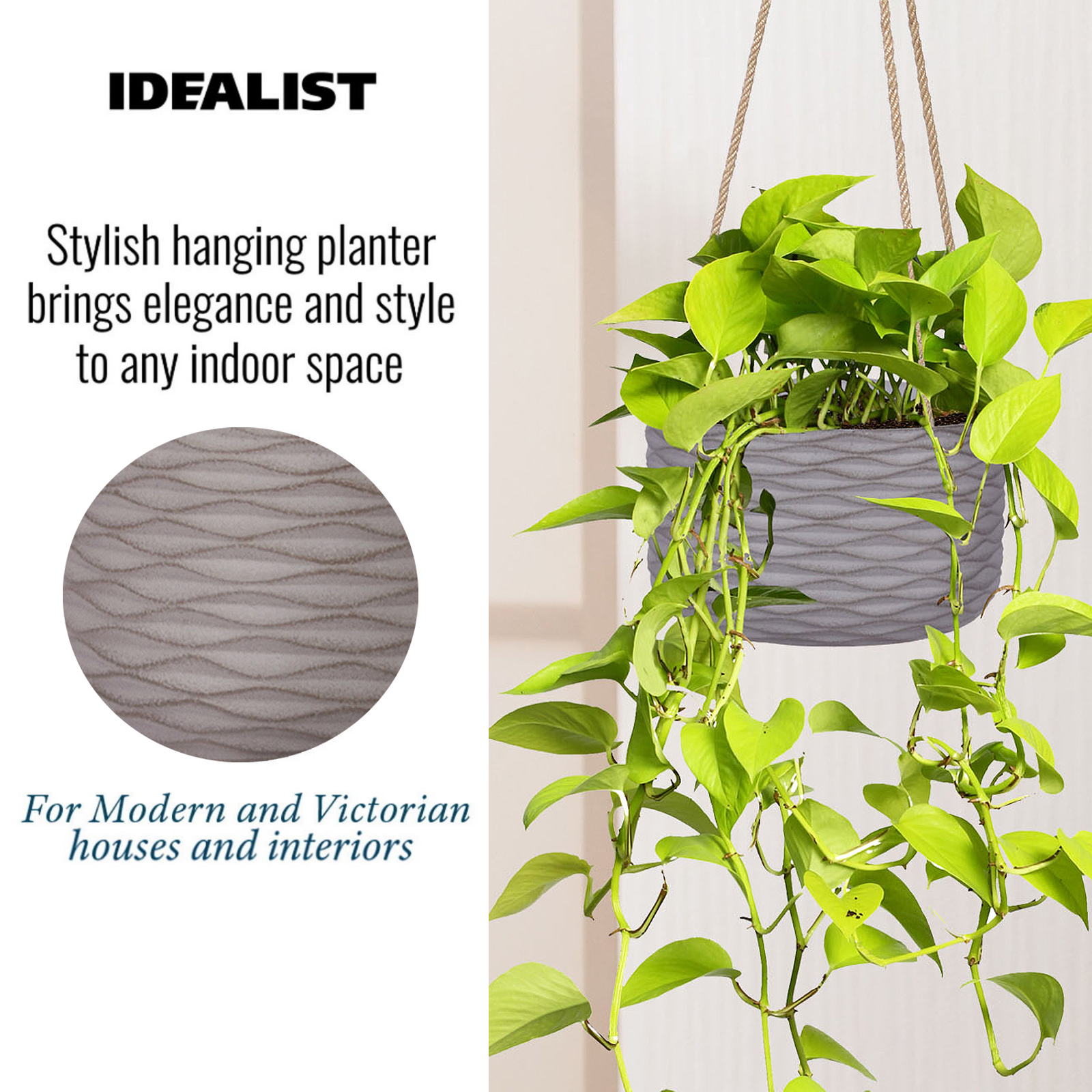 IDEALIST Lite Wave Style Table and Hanging Cylinder Round Plant Pot Dual Use Indoor Planter