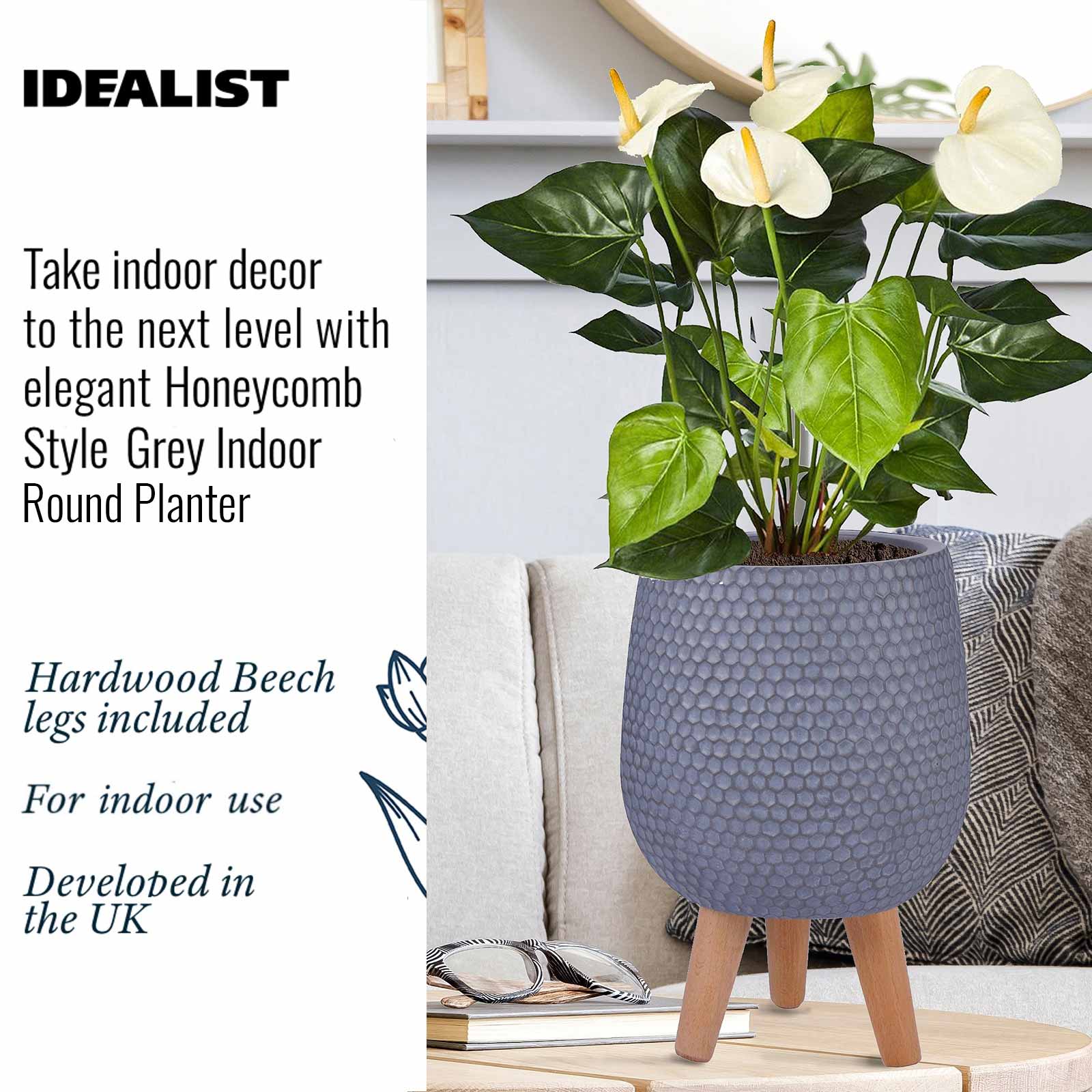 IDEALIST Lite Honeycomb Style Egg Planter on Legs, Round Pot Plant Stand Indoor