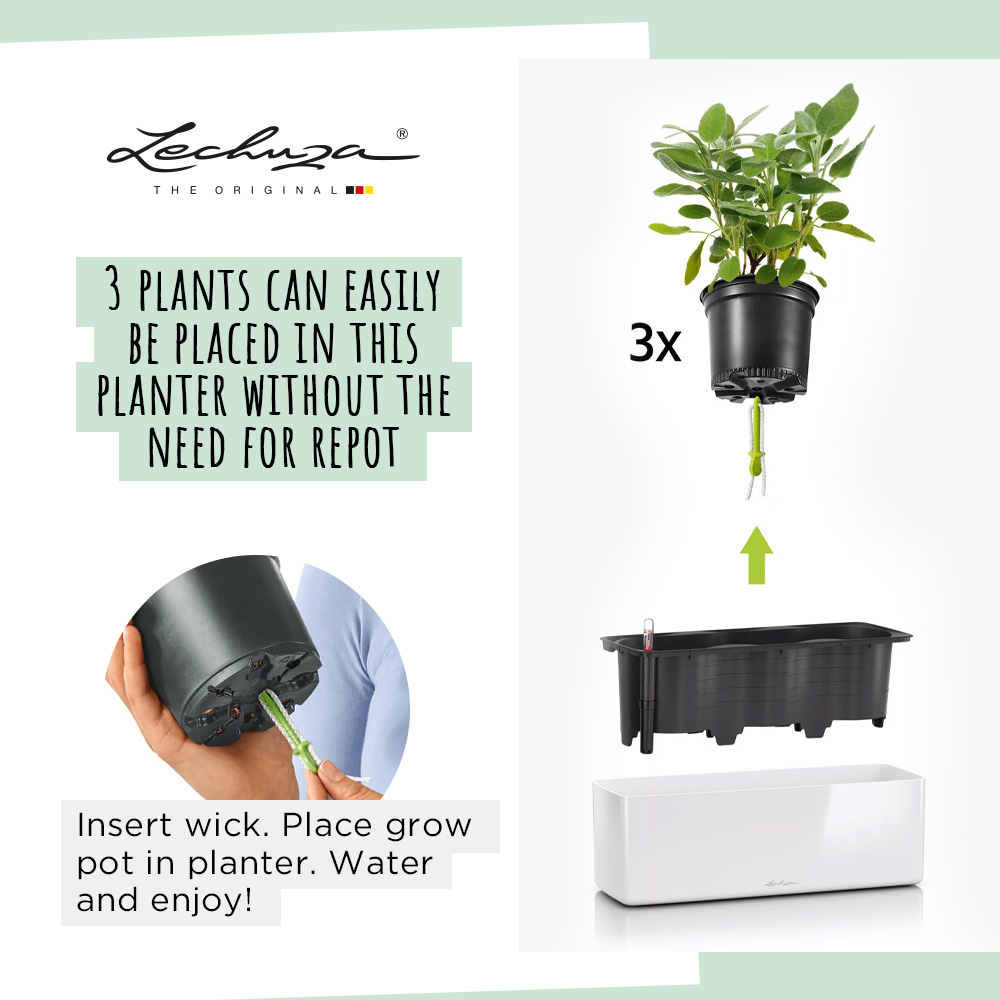 LECHUZA CUBE Glossy Triple Trough Poly Resin Self-watering Planter