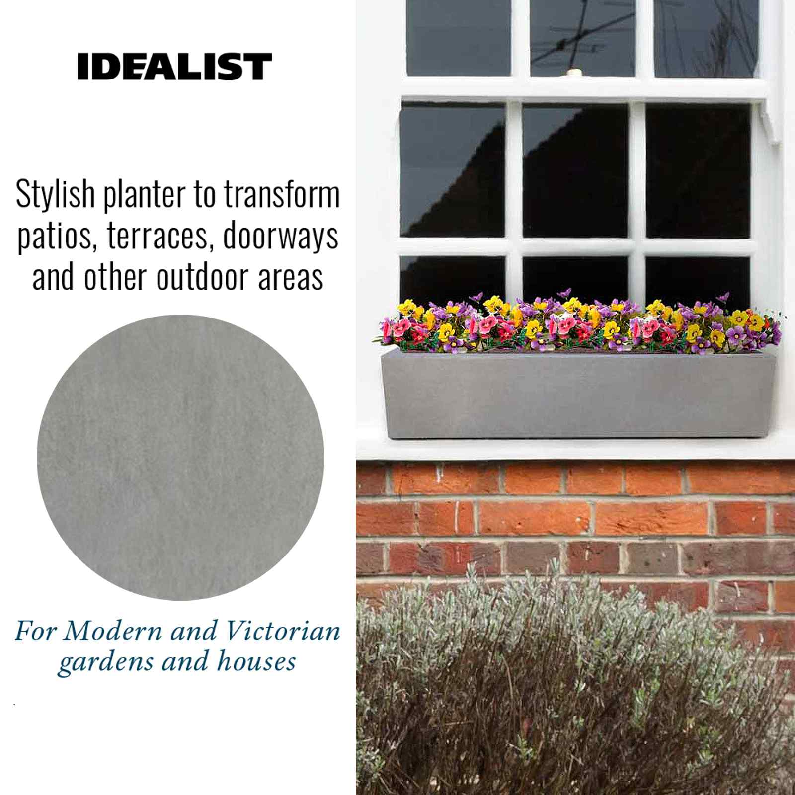 IDEALIST Lite Window Box Light Concrete Planter Set
