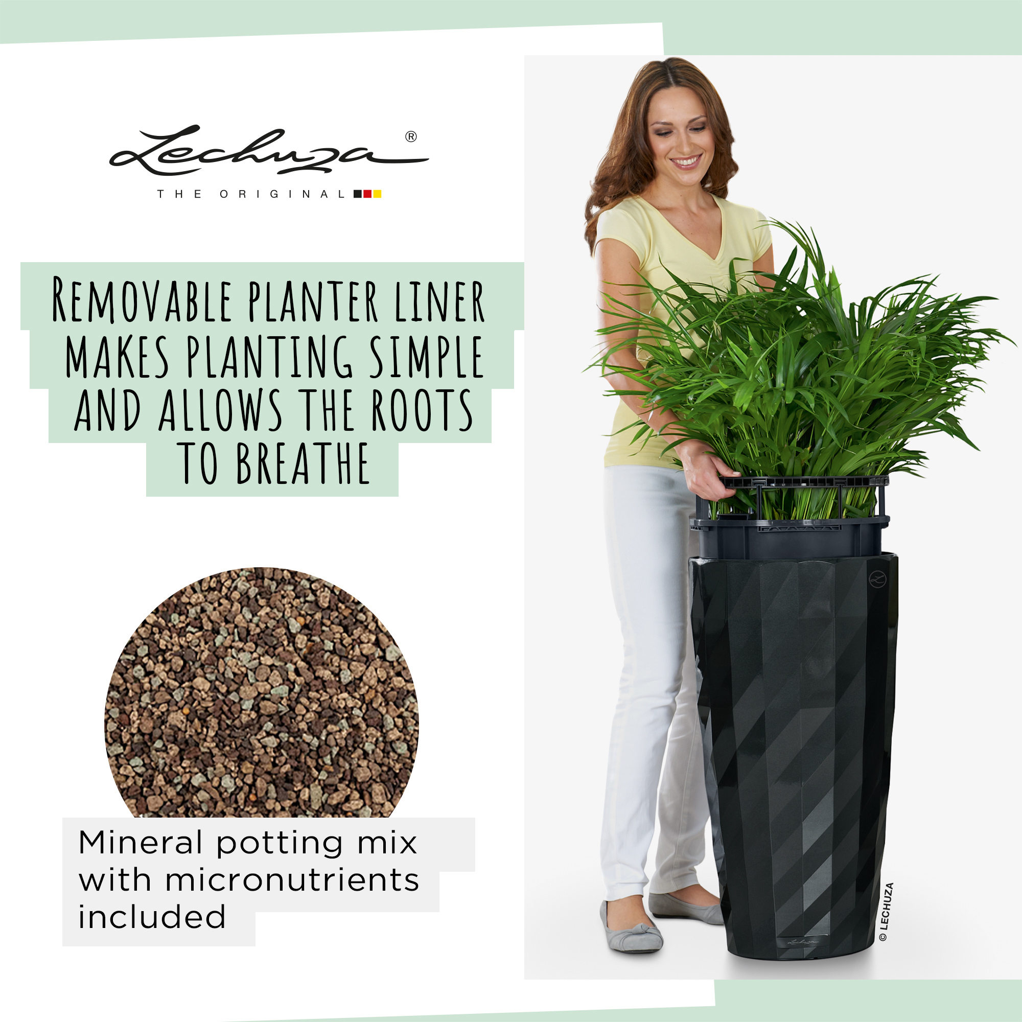 LECHUZA DIAMANTE Premium Glossy Round Tall Poly Resin Self-watering Planter