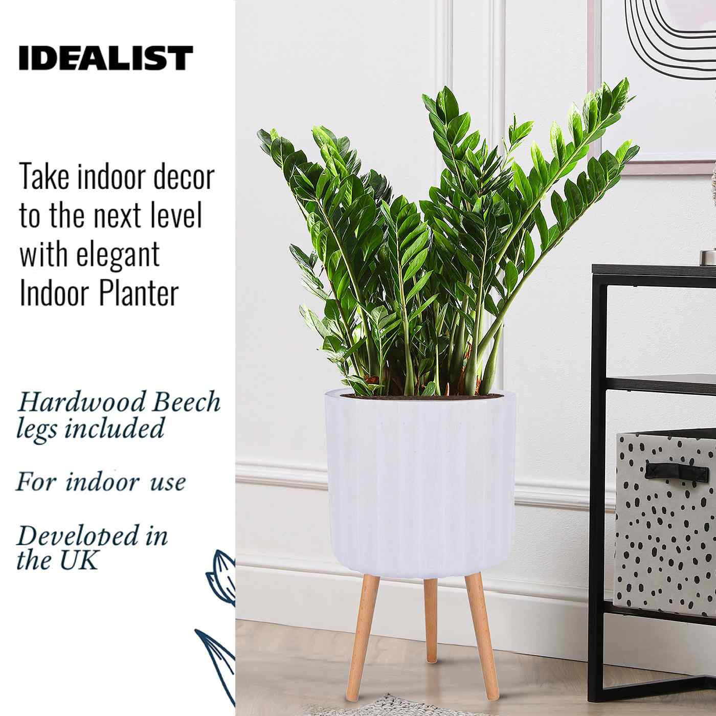 IDEALIST Lite Modern Ribbed Cylinder Planter on Legs, Round Pot Plant Stand Indoor