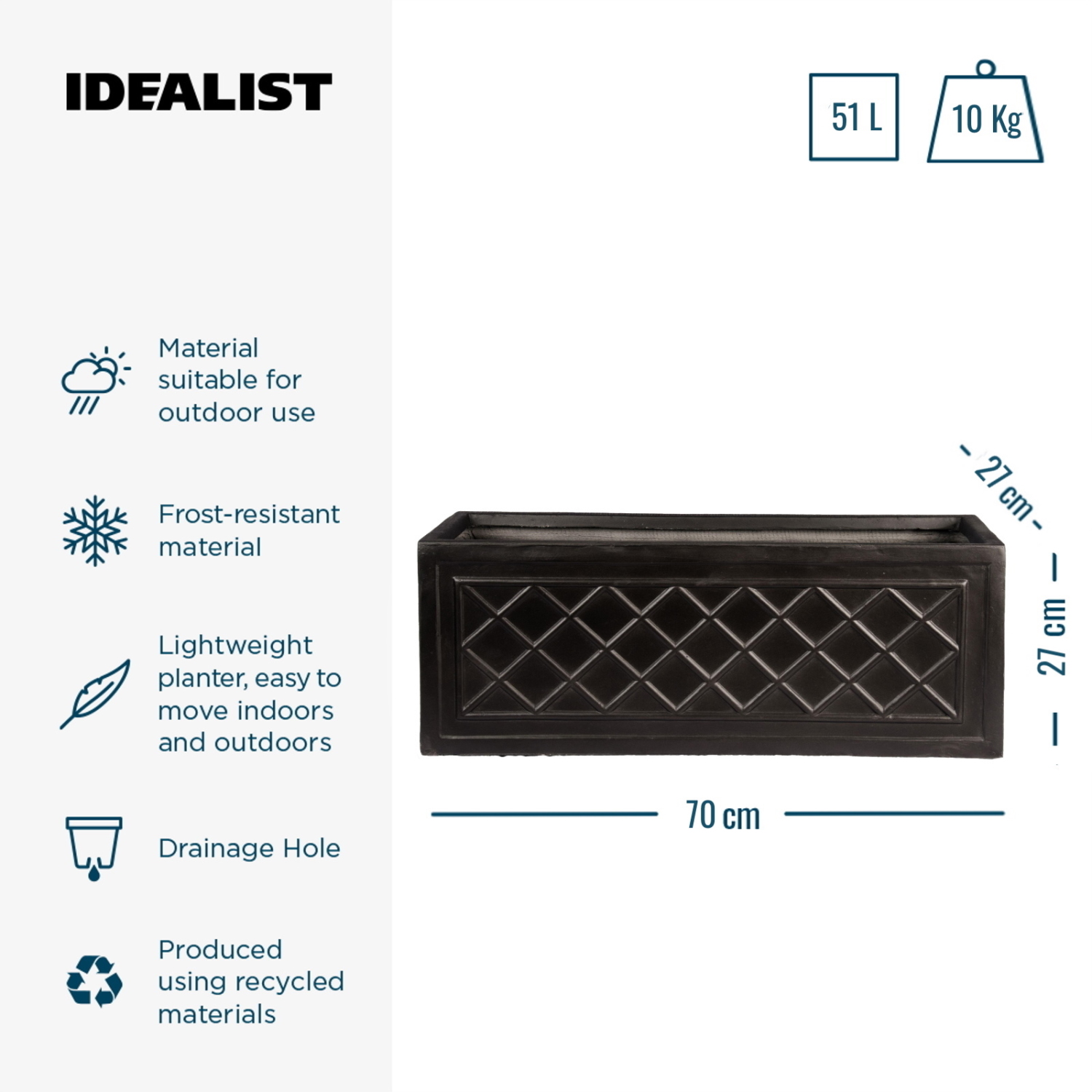 IDEALIST Lite Window Box Faux Lead Lattice Grey Light Stone Planter