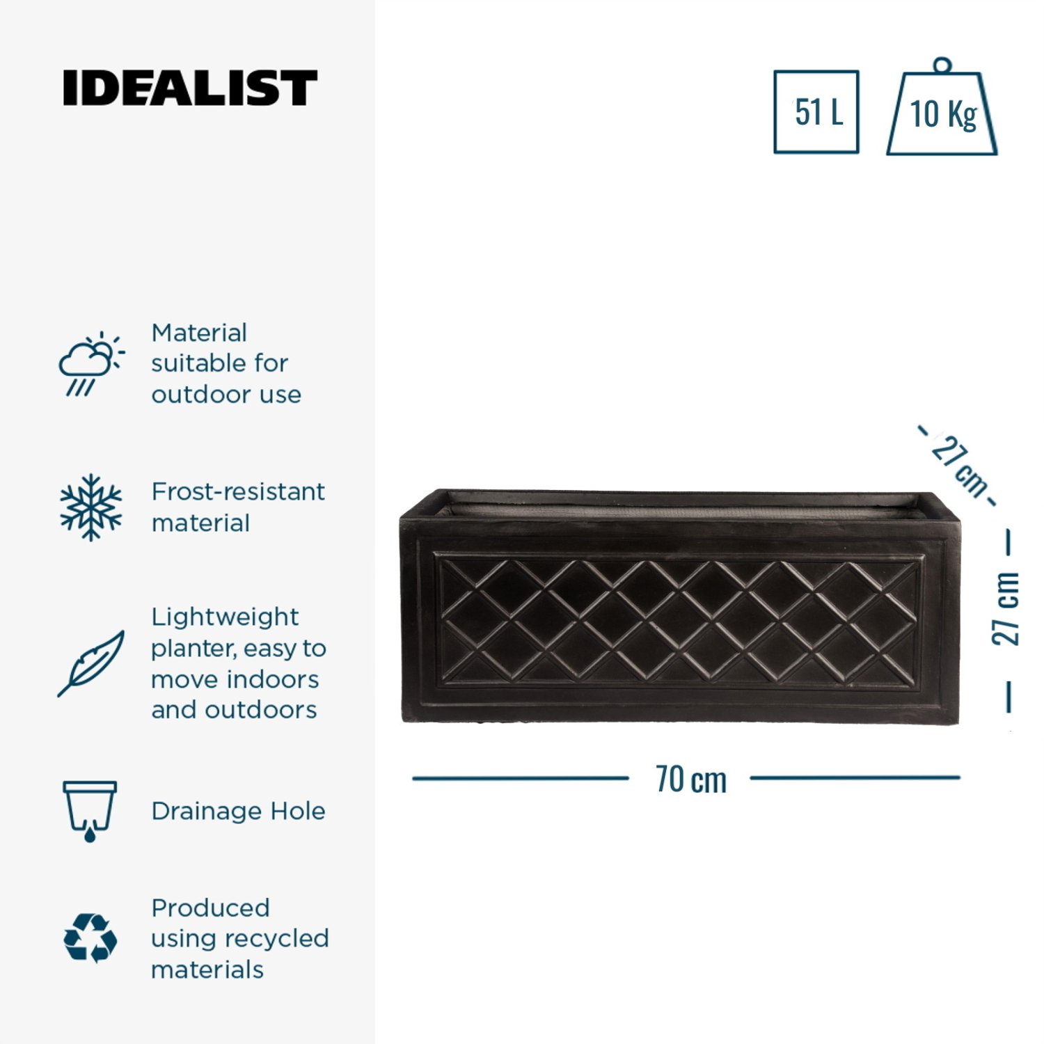 IDEALIST Lite Window Box Faux Lead Lattice Grey Light Stone Planter
