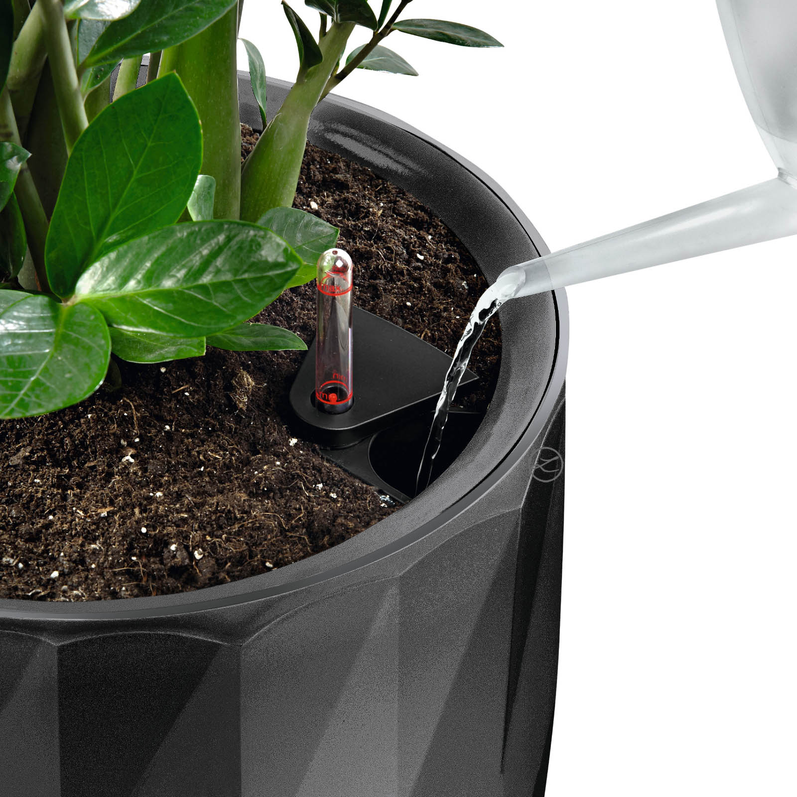 LECHUZA DIAMANTE Premium Glossy Round Tall Poly Resin Self-watering Planter