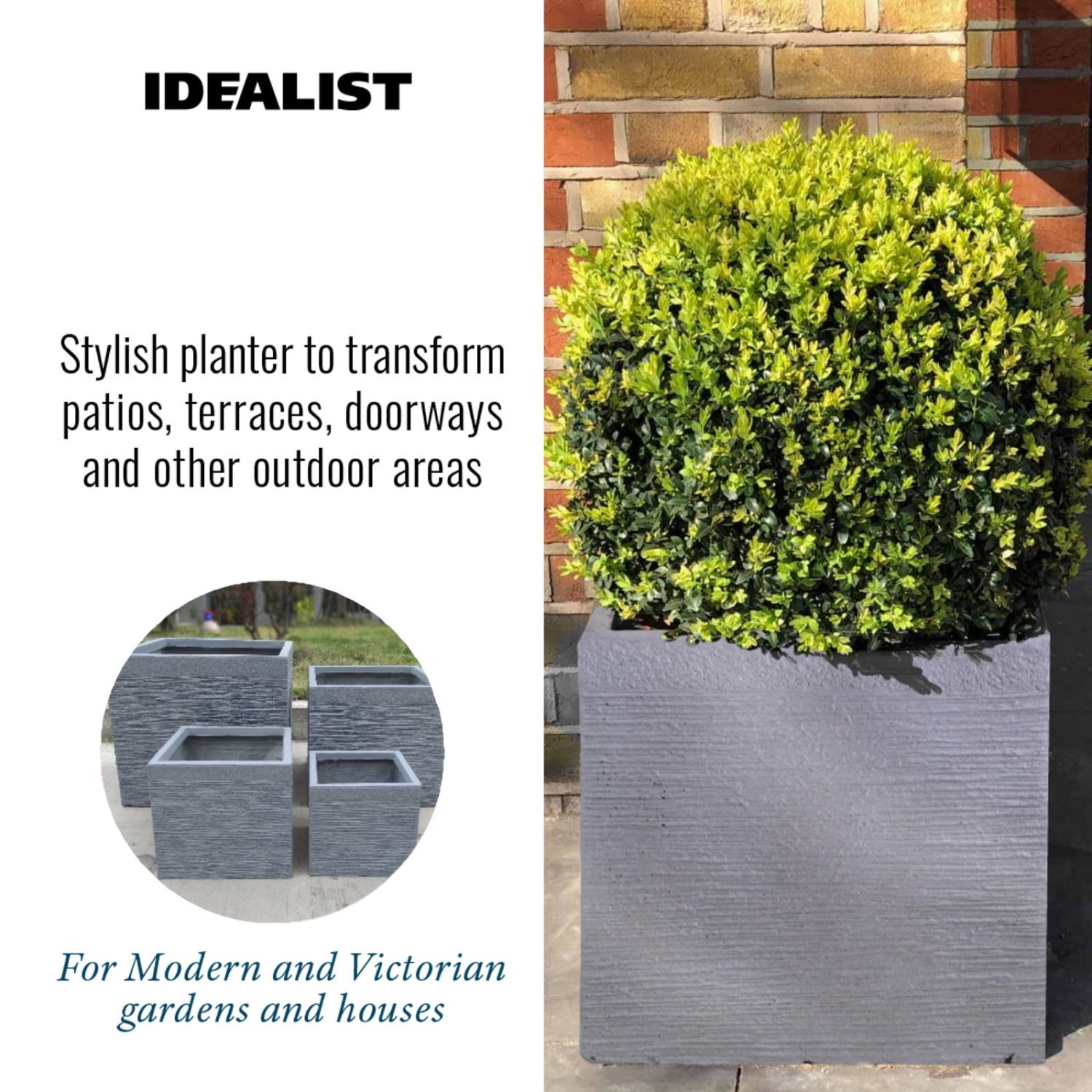 IDEALIST Lite Ribbed Light Concrete Square Planter