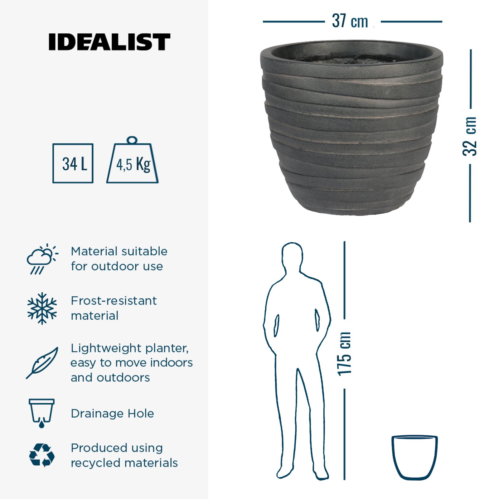 IDEALIST Lite Row Light Concrete Egg Planter