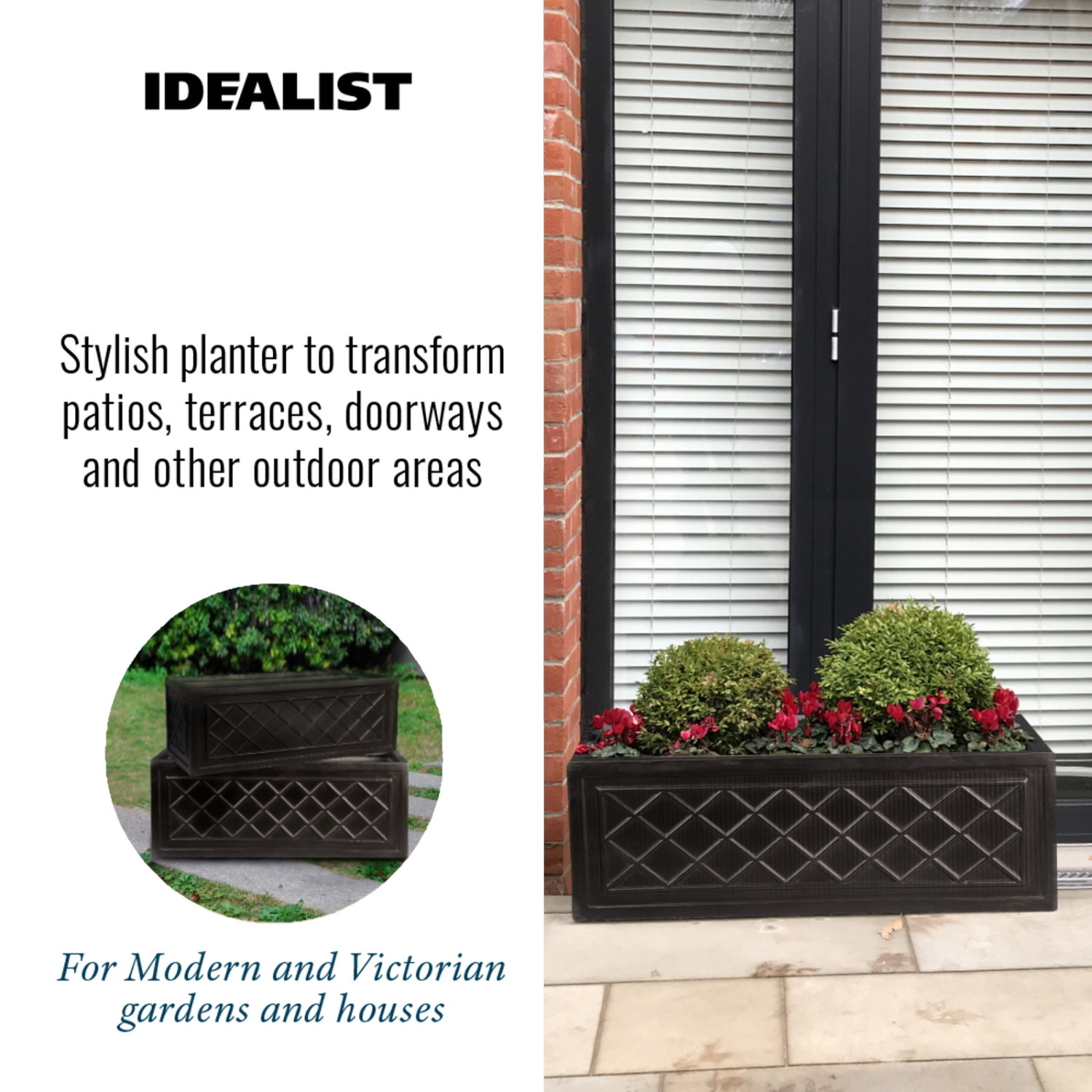 IDEALIST Lite Window Box Faux Lead Lattice Grey Light Stone Planter