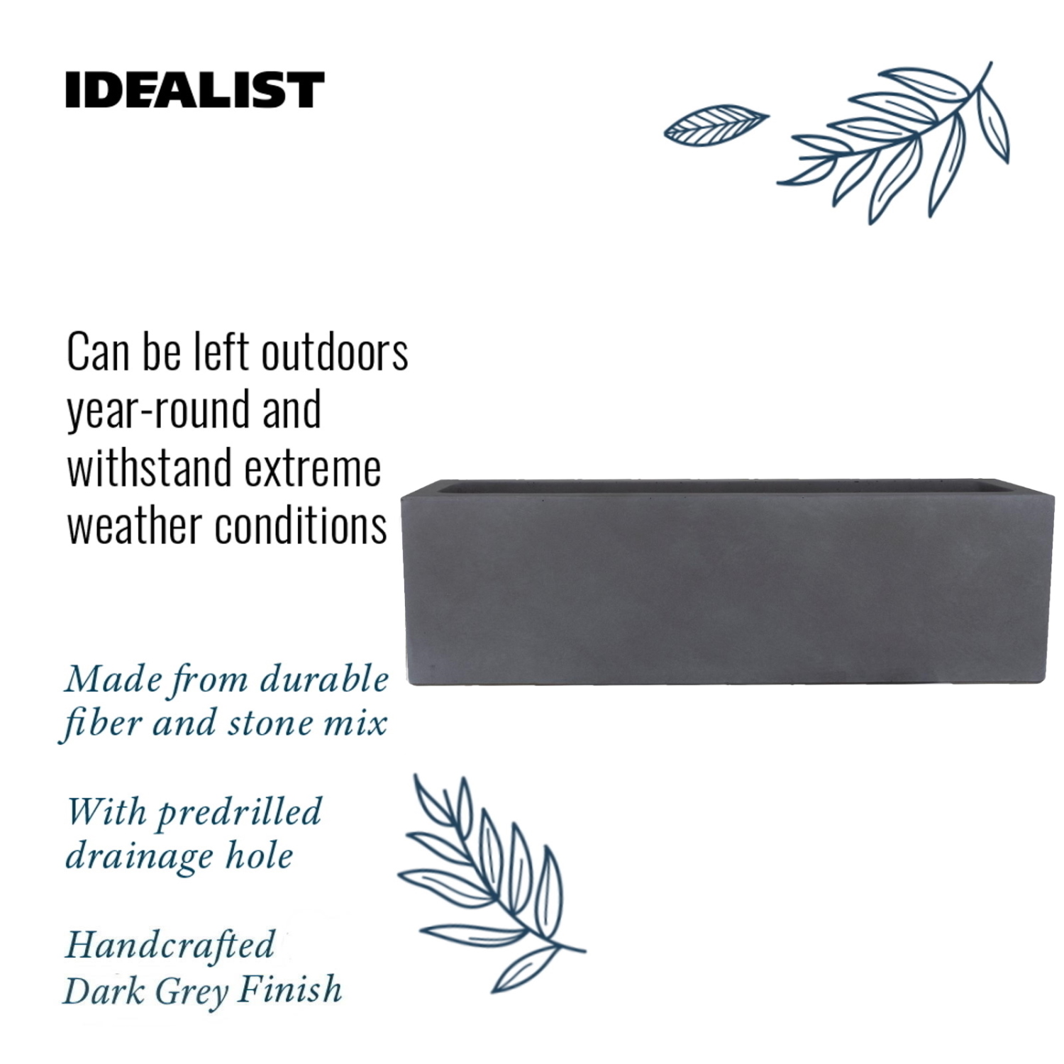 IDEALIST Lite Window Box Light Concrete Planter Set