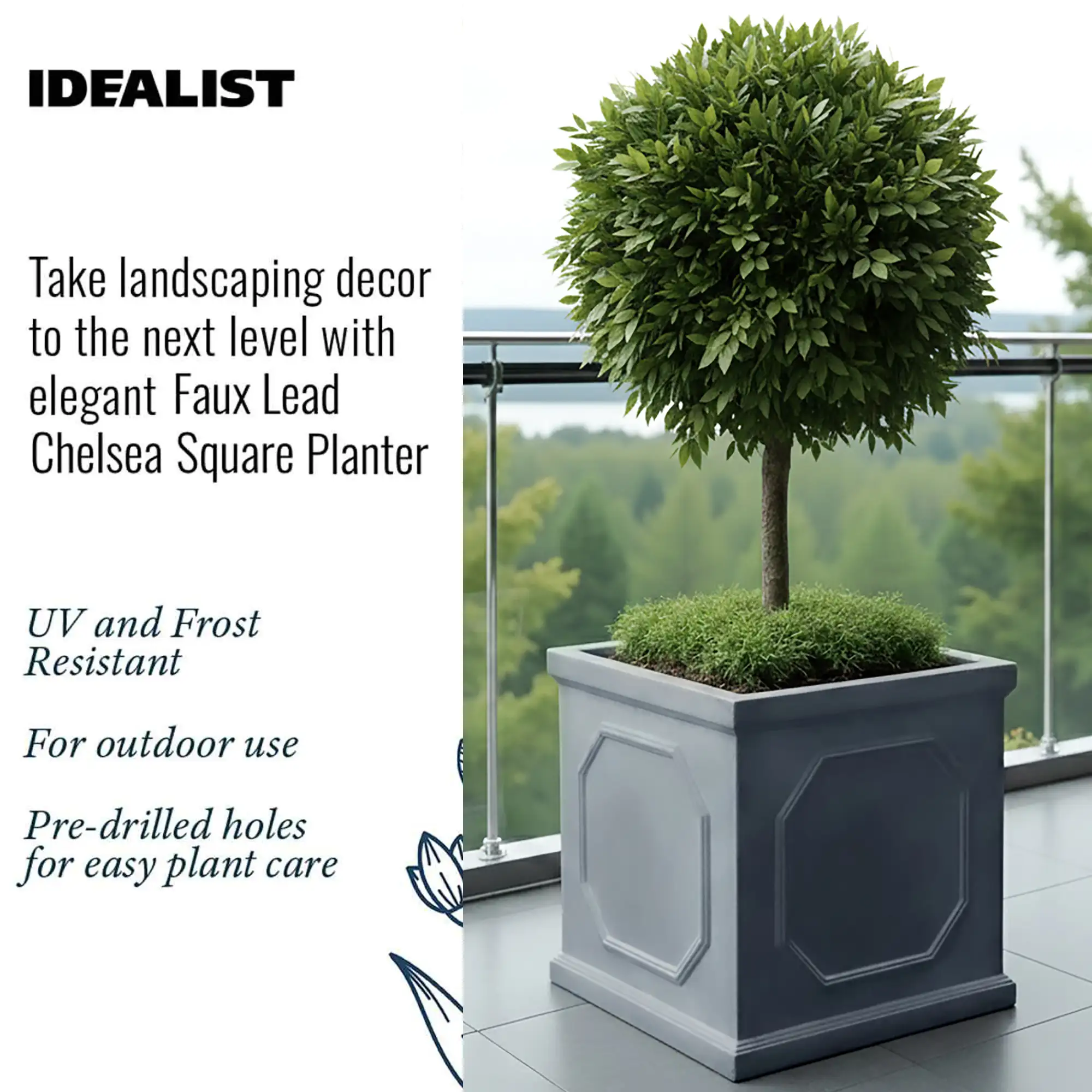 IDEALIST Lite Faux Lead Chelsea Box Square Light Concrete Planter
