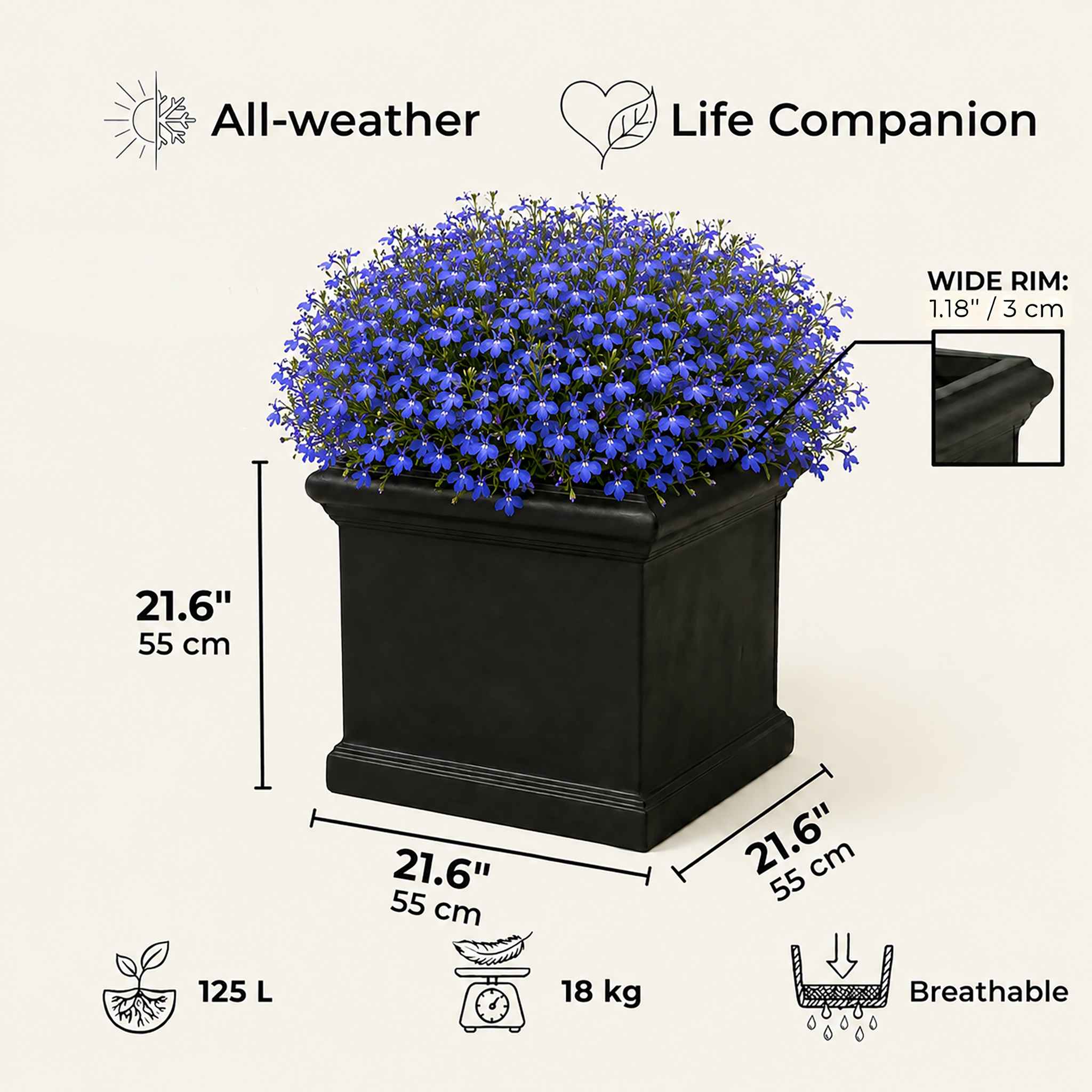 IDEALIST Lite Victorian Box Square Light Stone Outdoor Planter